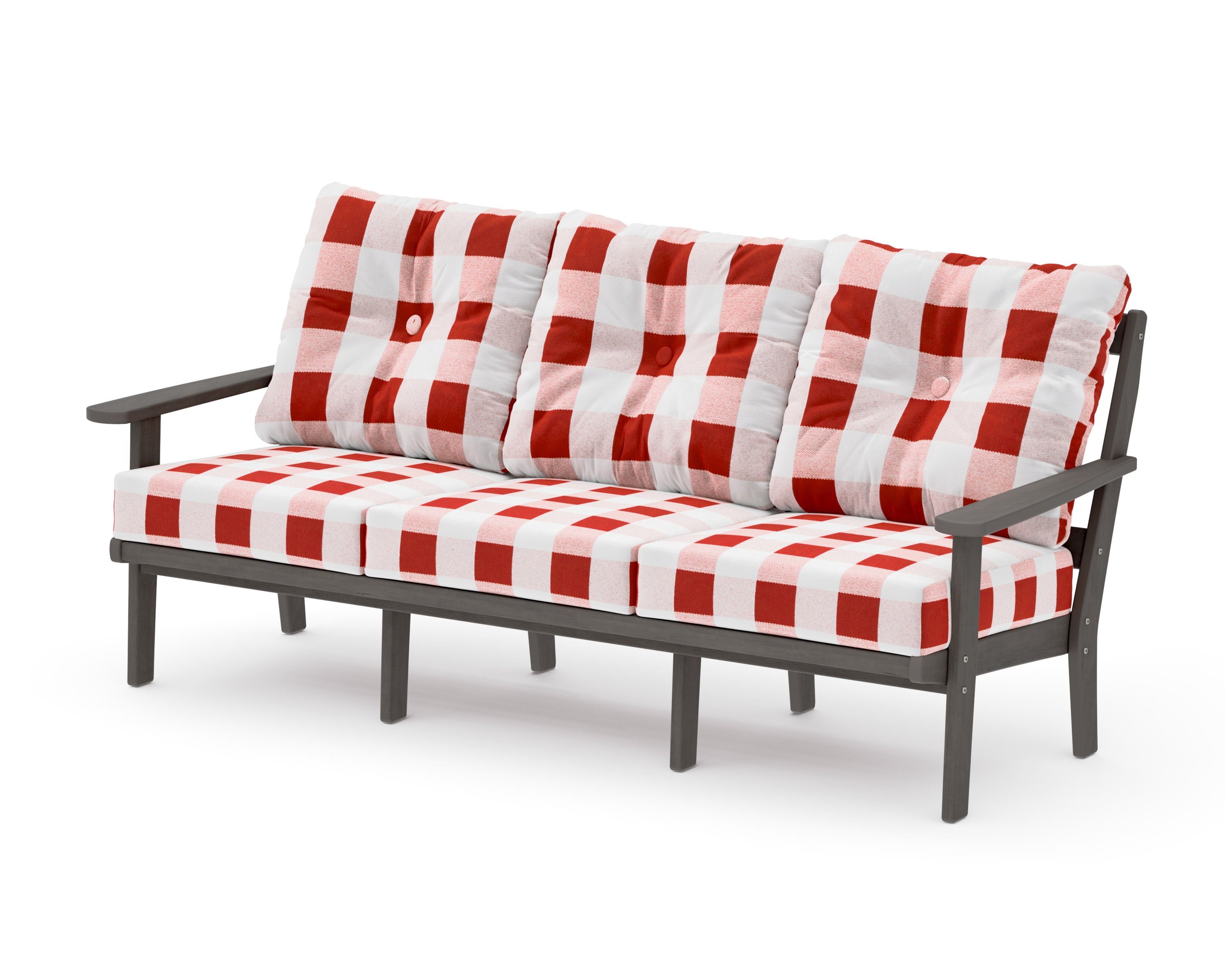 Mission Deep Seating Sofa in Driftwood / Buffalo Plaid Crimson