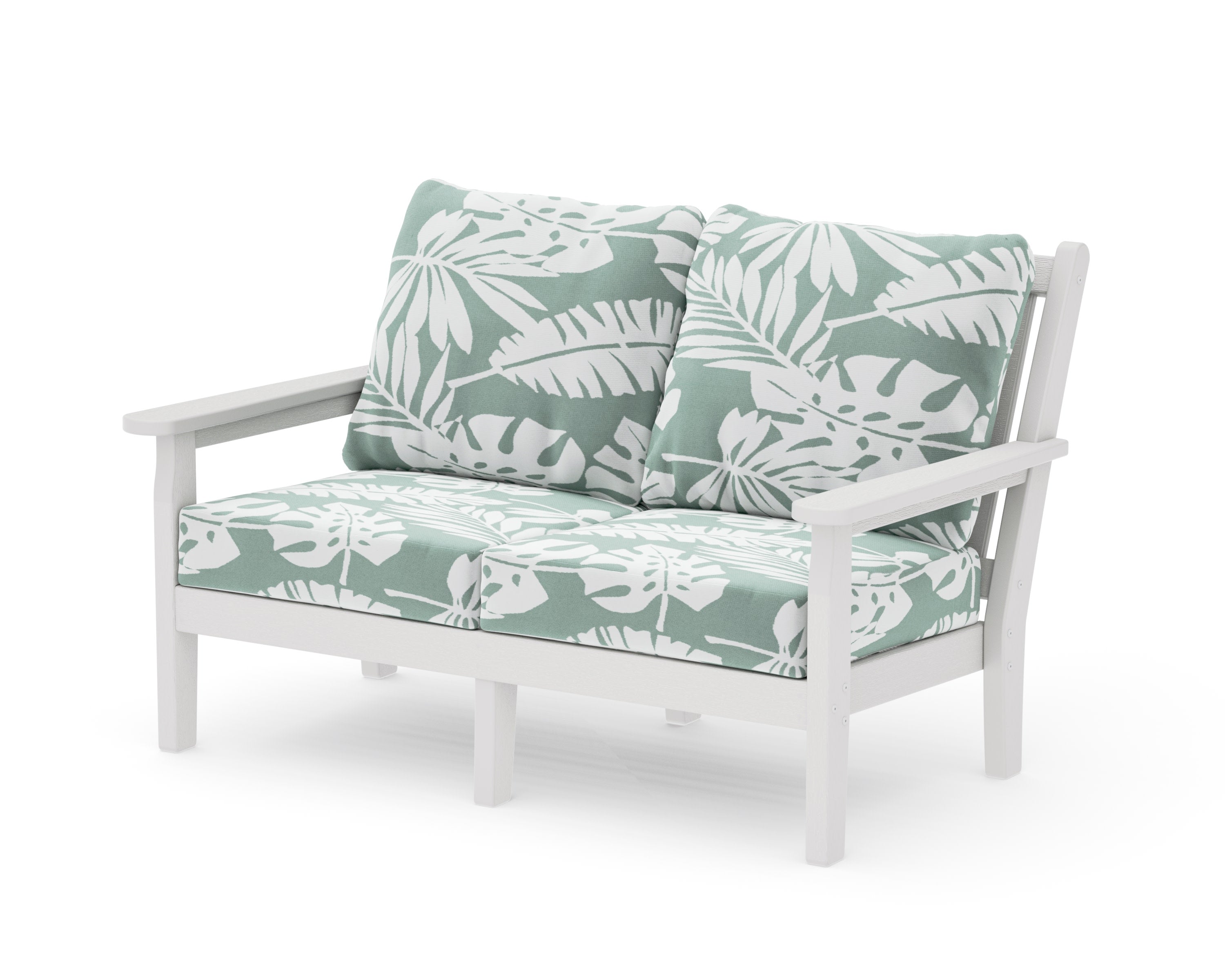 Chippendale Deep Seating Loveseat in Vintage White / Leaf Glacier Spa