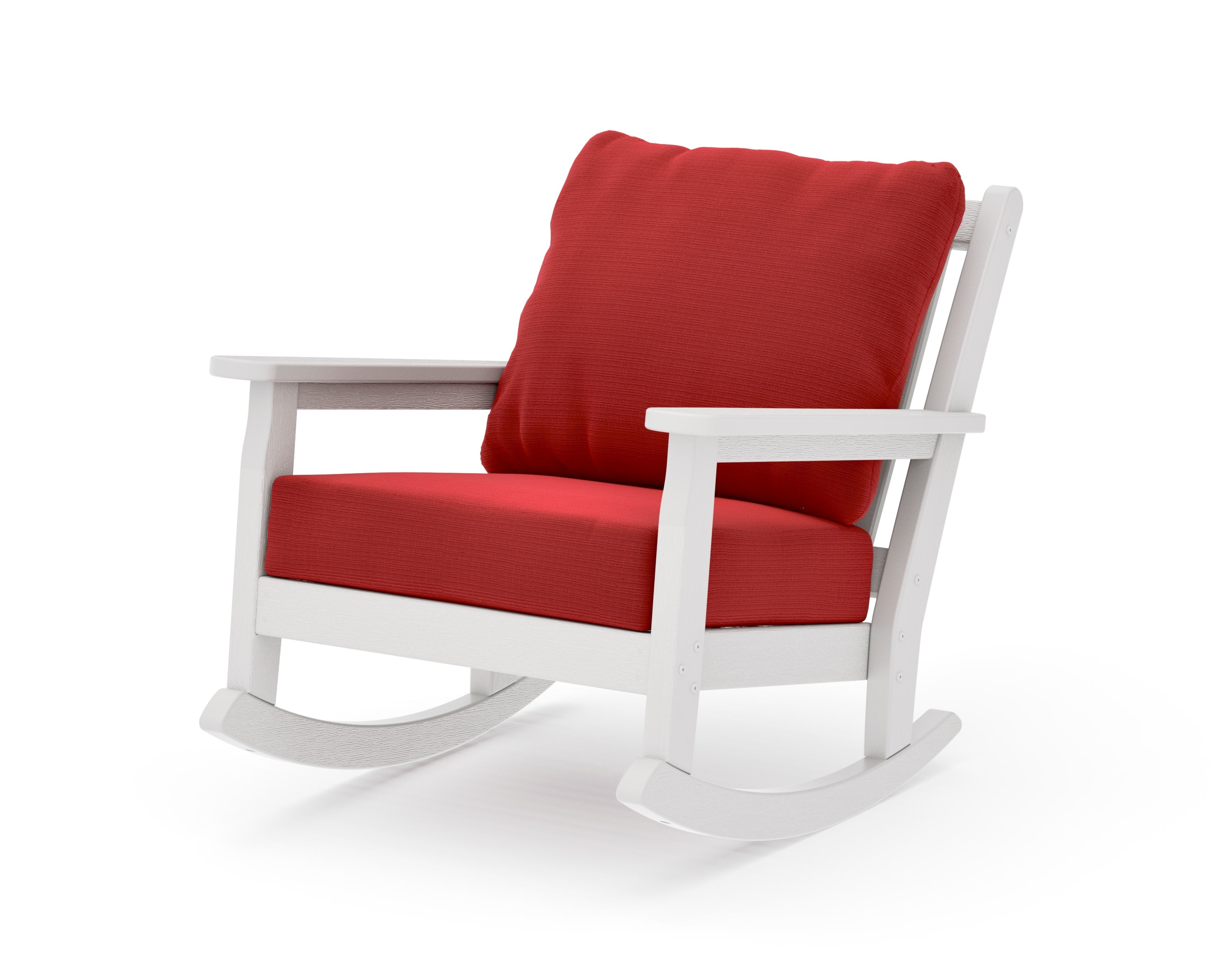 Chippendale Deep Seating Rocking Chair in Vintage White / Crimson Linen
