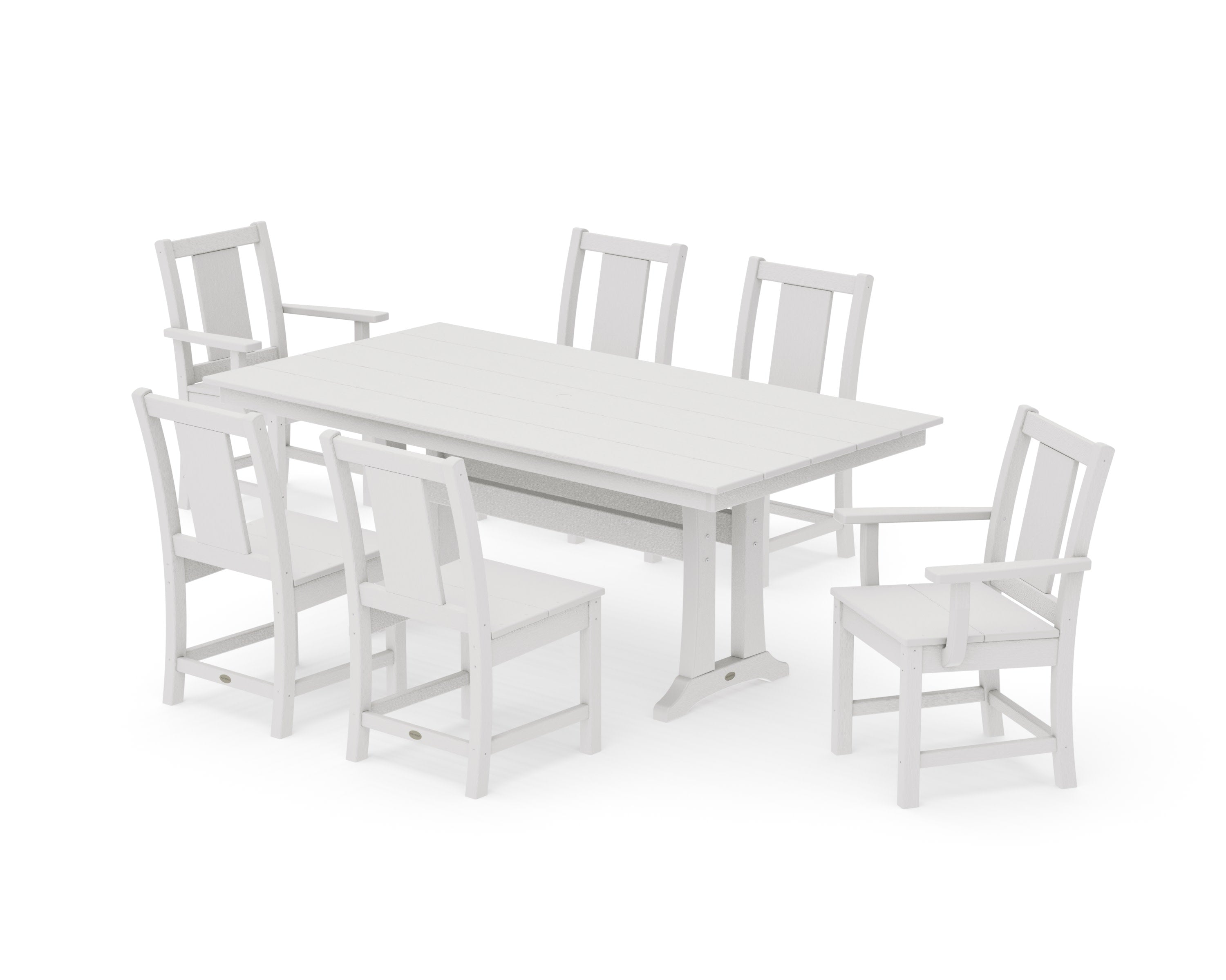 Prairie 7-Piece Farmhouse Dining Set with Trestle Legs in Vintage White