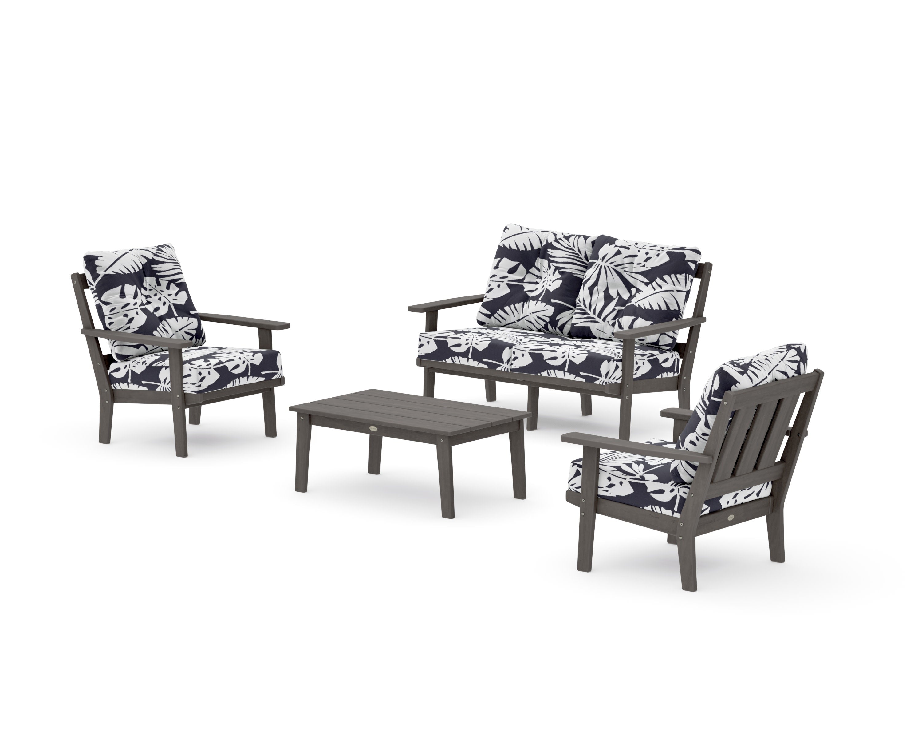 Oxford 4-Piece Deep Seating Set with Loveseat in Driftwood / Leaf Navy