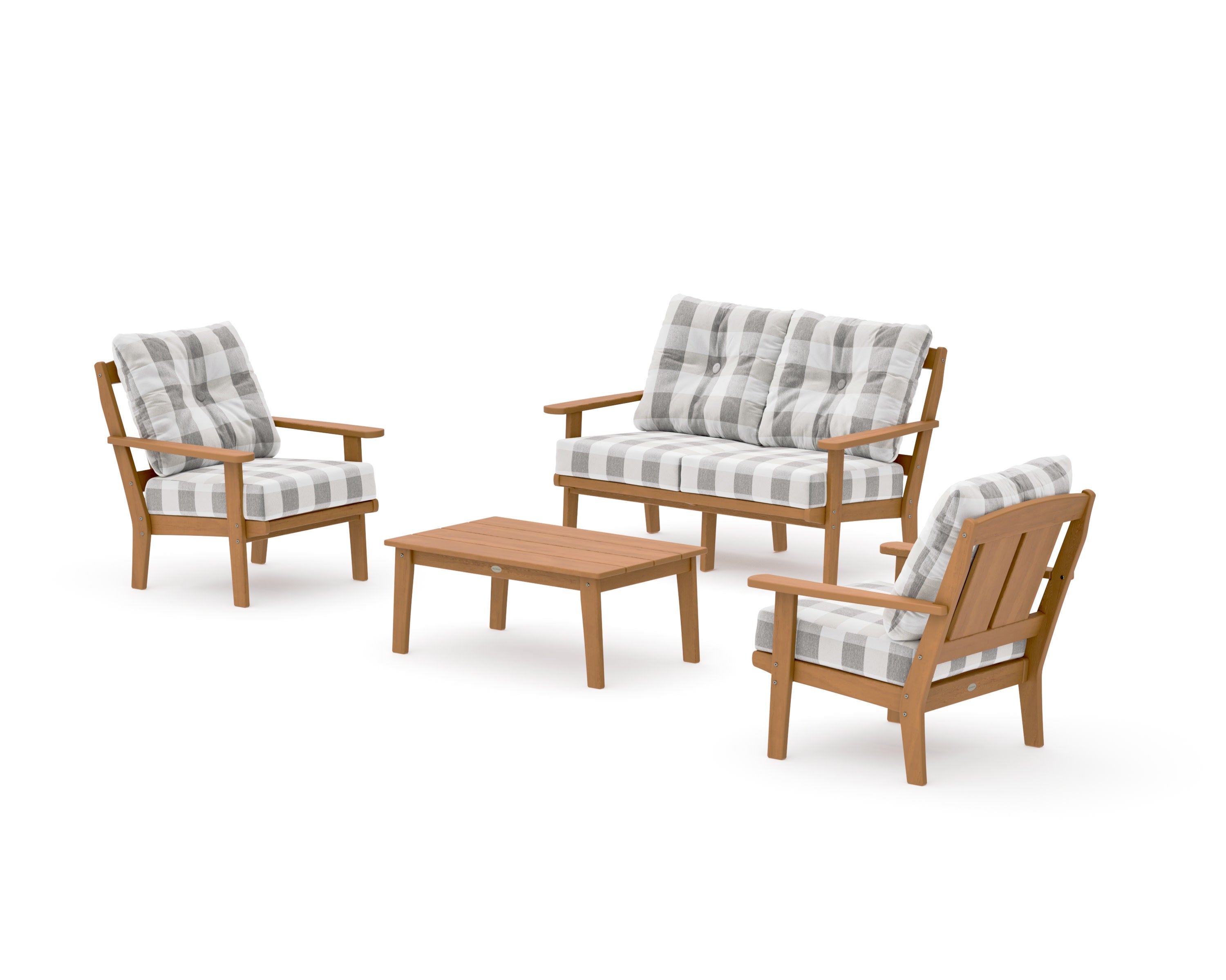 Mission 4-Piece Deep Seating Set with Loveseat in Natural / Buffalo Plaid Grey Mist