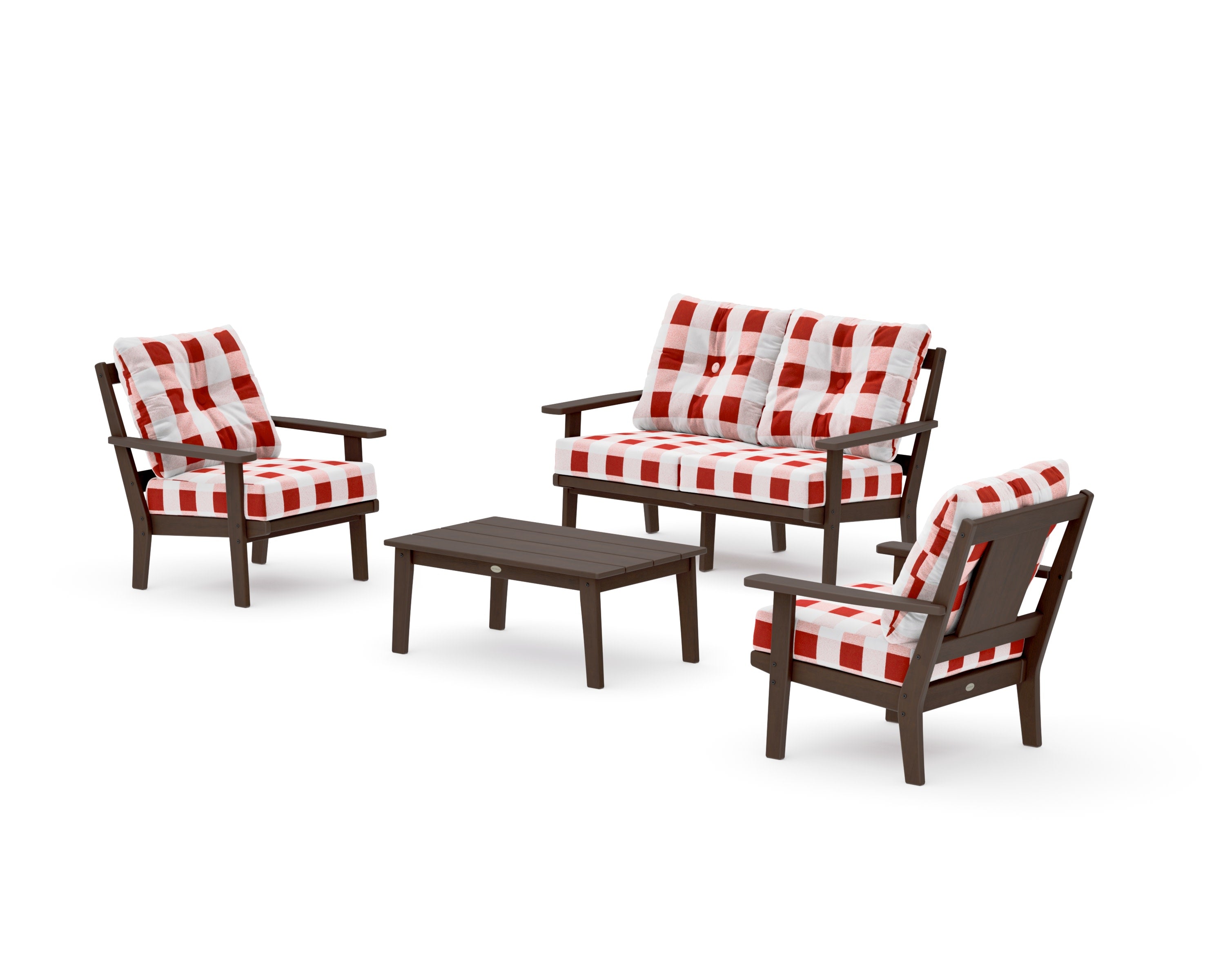 Prairie 4-Piece Deep Seating Set with Loveseat in Kona / Buffalo Plaid Crimson