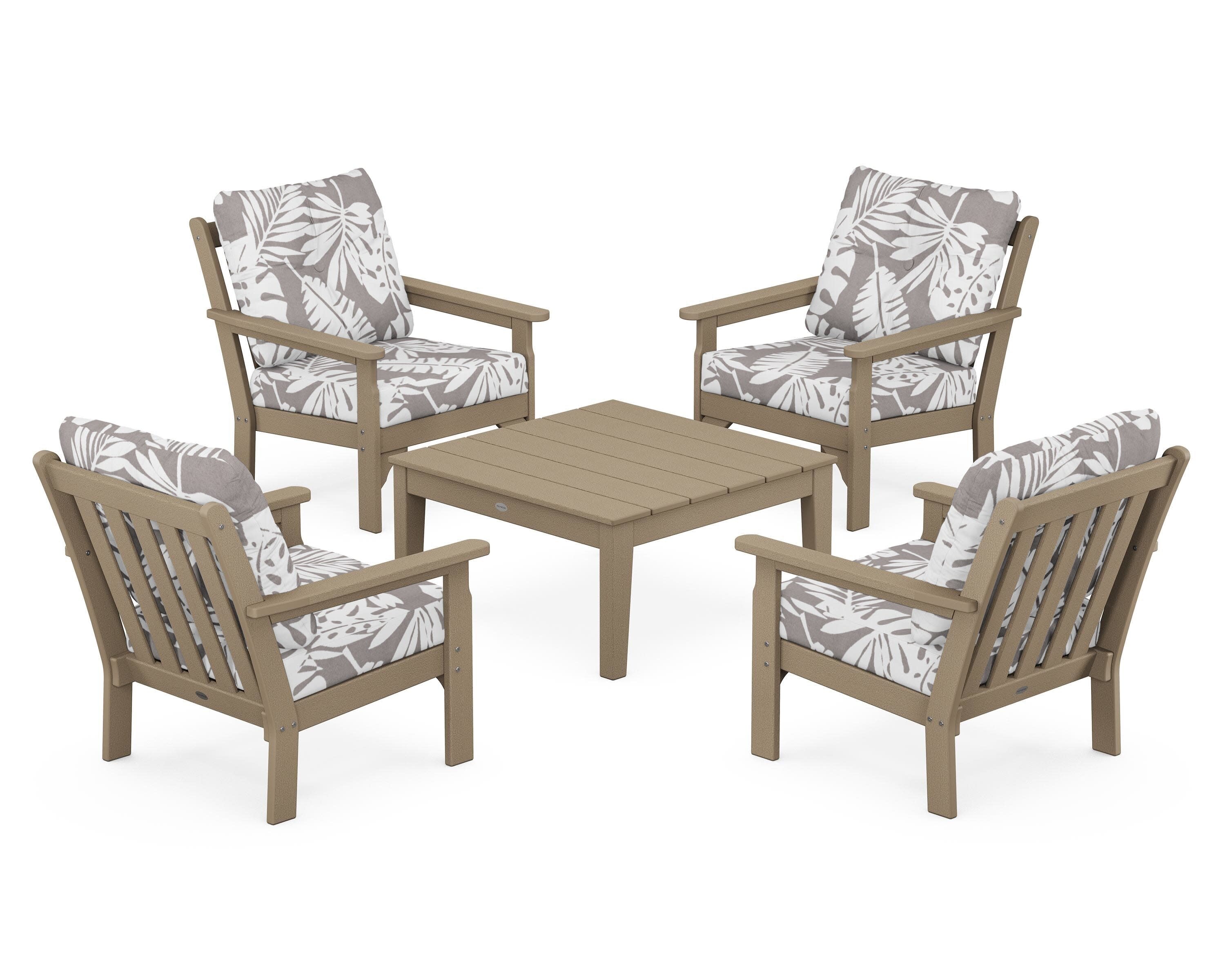 Vineyard 5-Piece Deep Seating Conversation Set in Vintage Sahara / Leaf Grey Mist