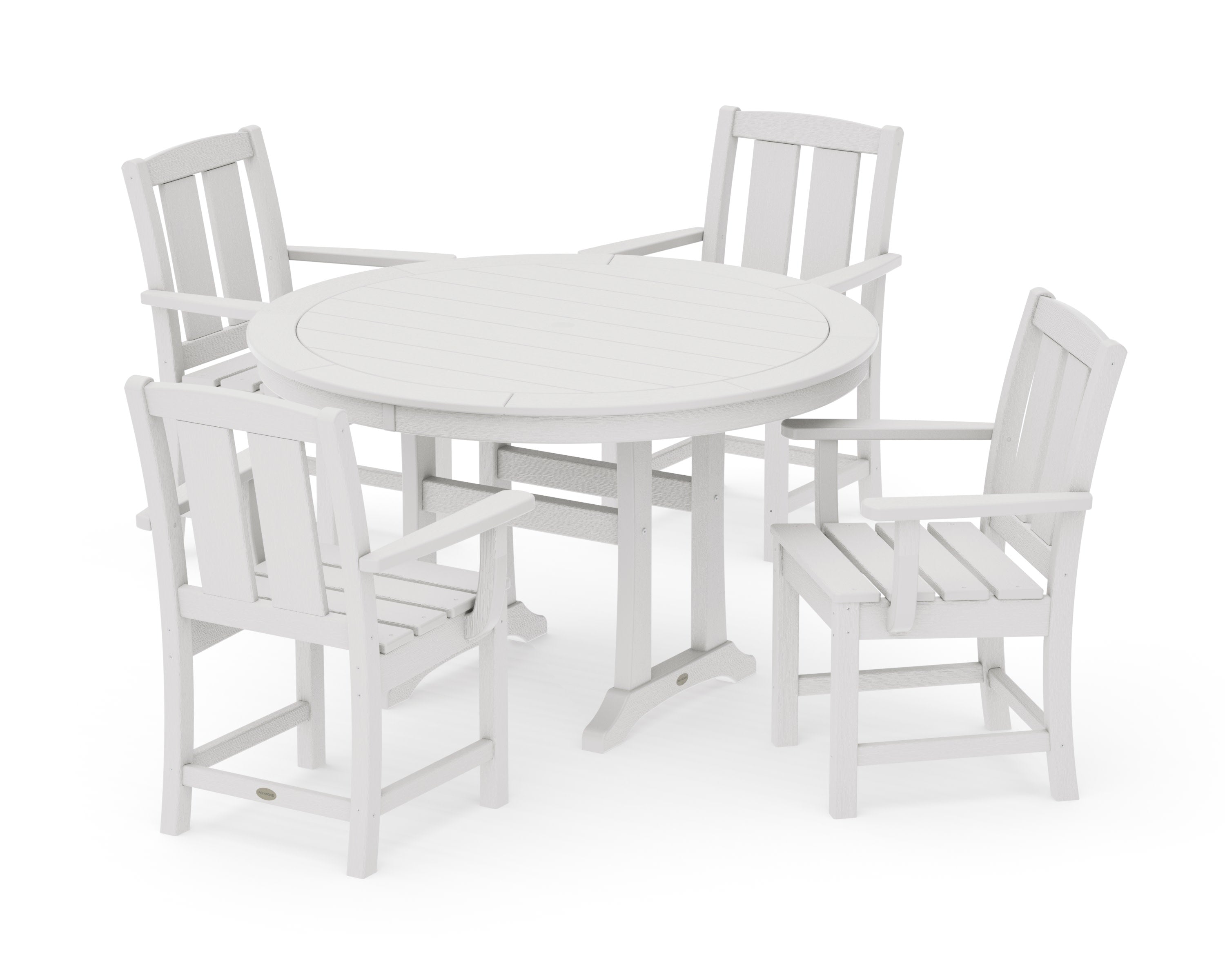 Mission 5-Piece Round Dining Set with Trestle Legs in Vintage White