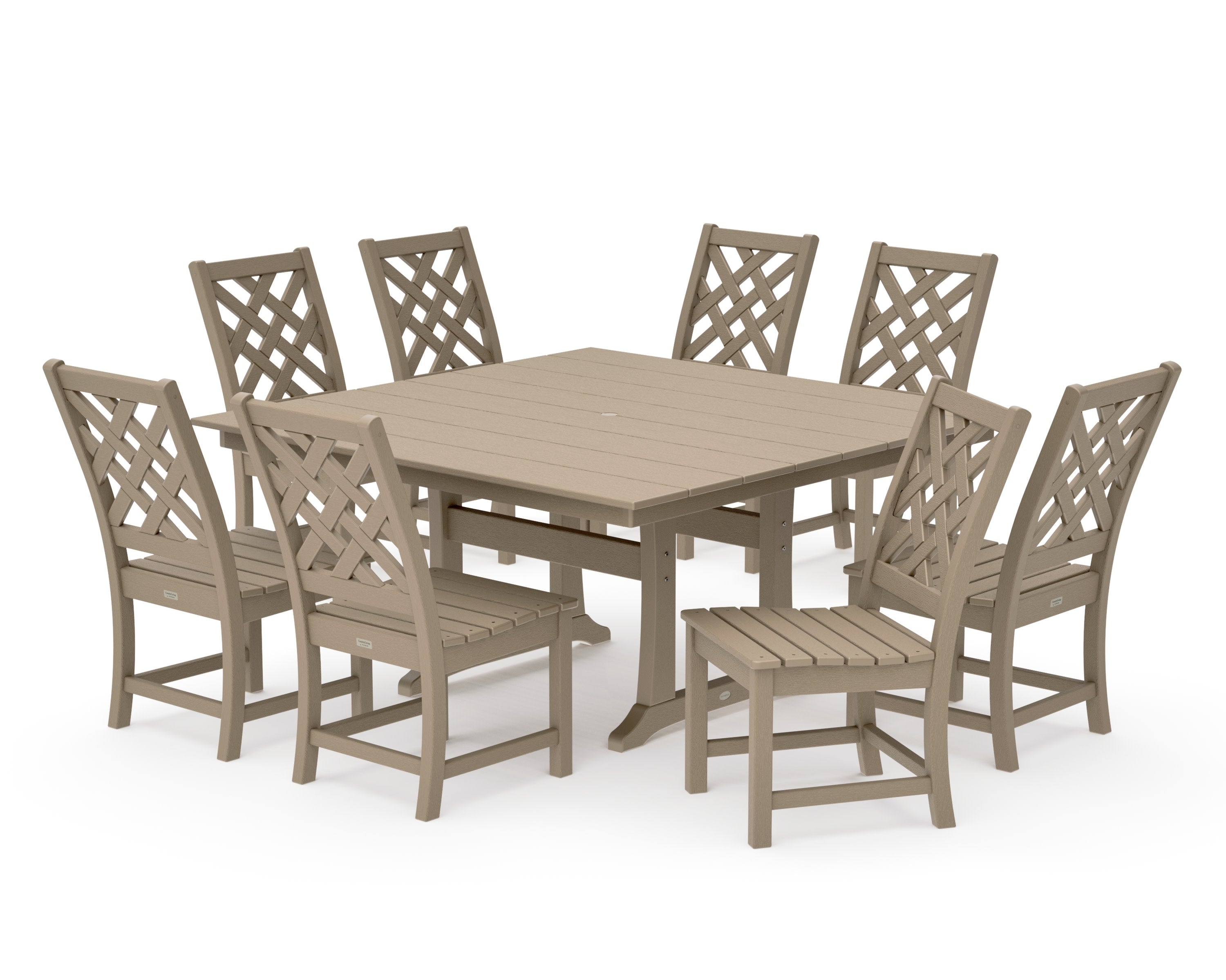 Wovendale Side Chair 9-Piece Square Farmhouse Dining Set with Trestle Legs in Vintage Sahara