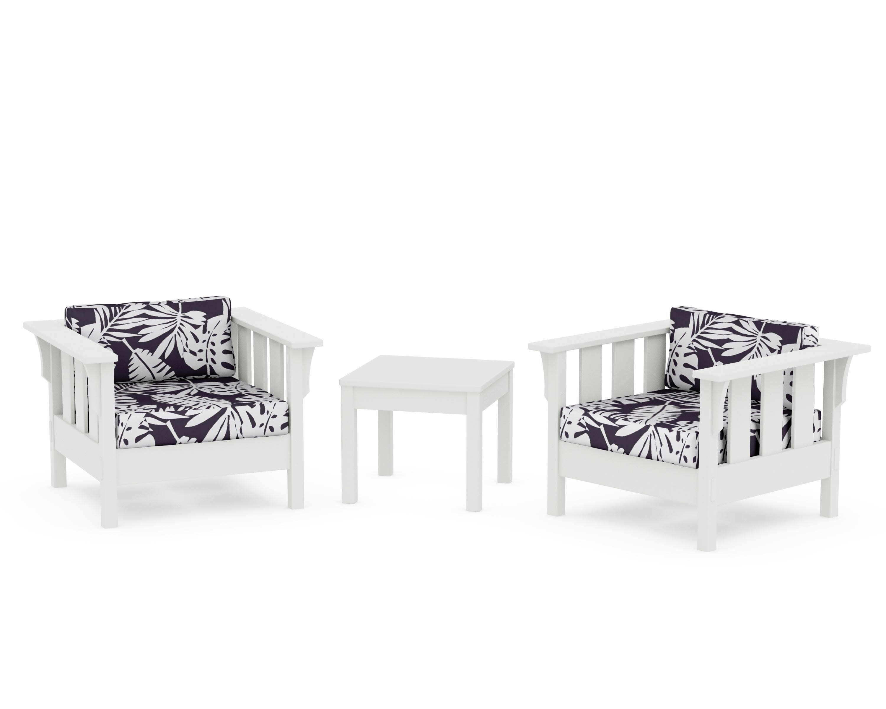 Acadia 3-Piece Deep Seating Set in Vintage White / Leaf Navy