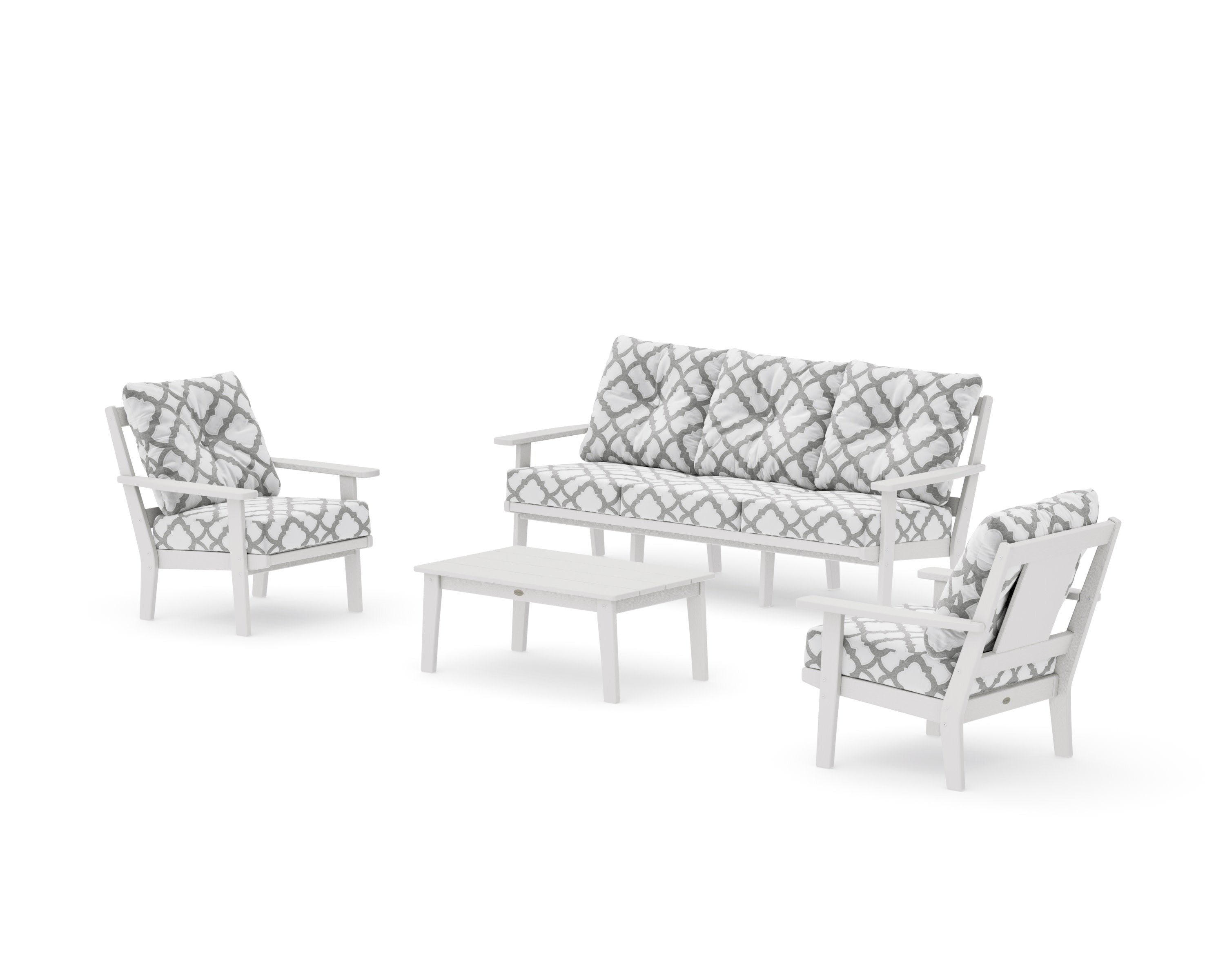 Prairie 4-Piece Deep Seating Set with Sofa in Vintage White / Trellis Grey Mist