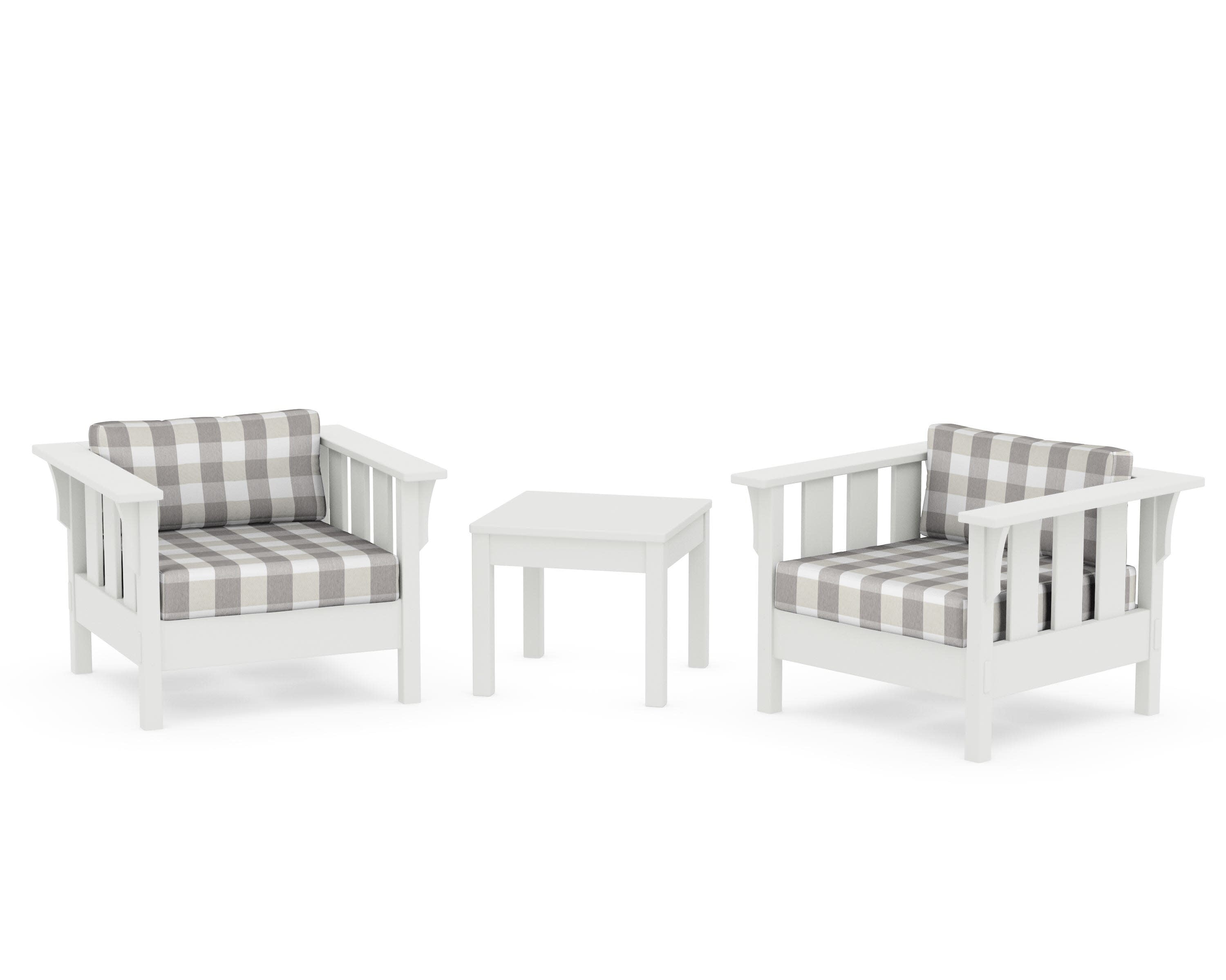 Acadia 3-Piece Deep Seating Set in Vintage White / Buffalo Plaid Grey Mist
