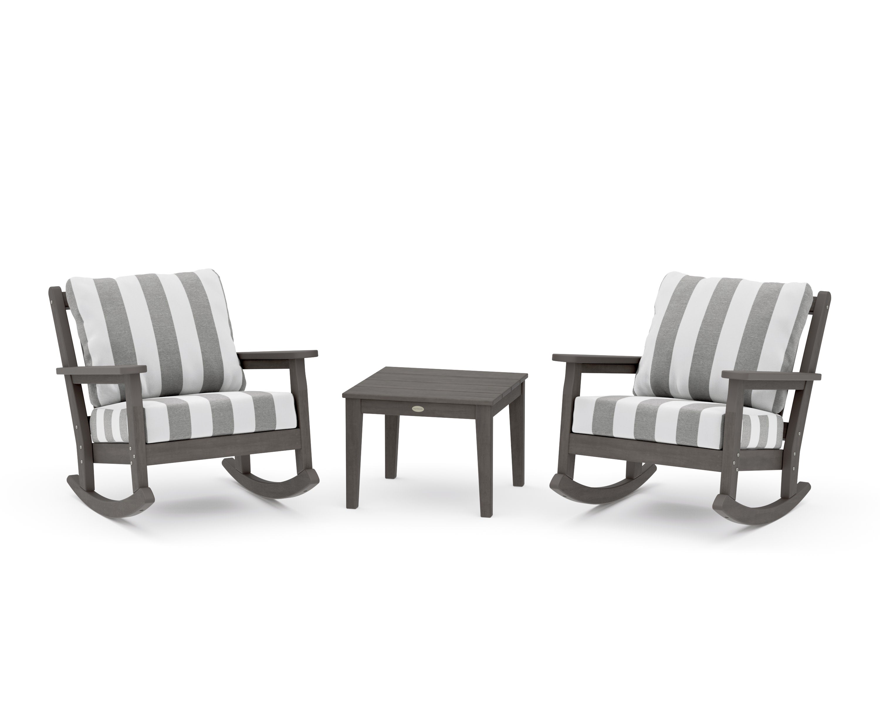 Chippendale 3-Piece Deep Seating Rocker Set in Driftwood / Cabana Stripe Grey Mist