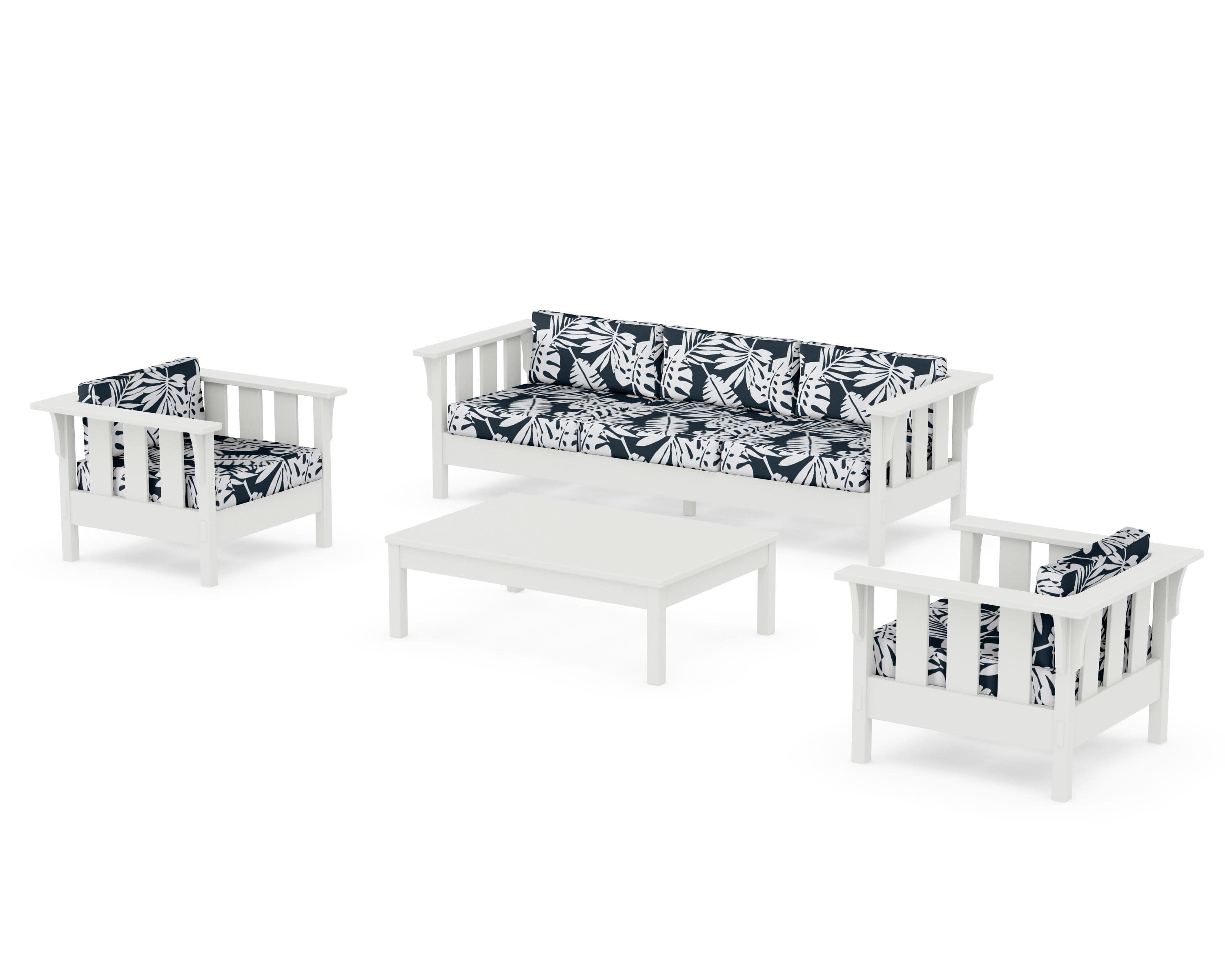 Acadia 4-Piece Deep Seating Set with Sofa in Vintage White / Leaf Marine Indigo