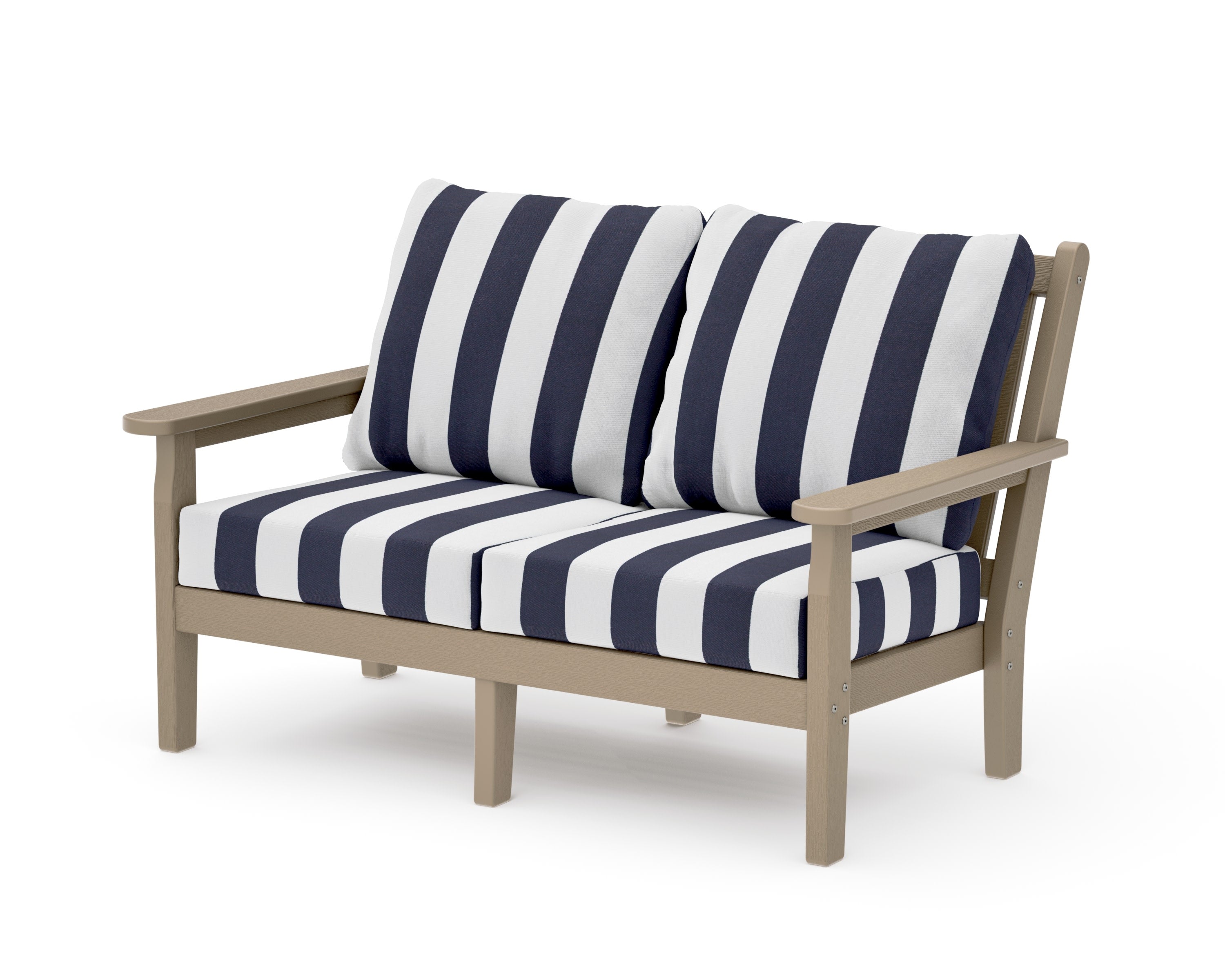 Chippendale Deep Seating Loveseat in Vintage Sahara / Cabana Stripe Navy