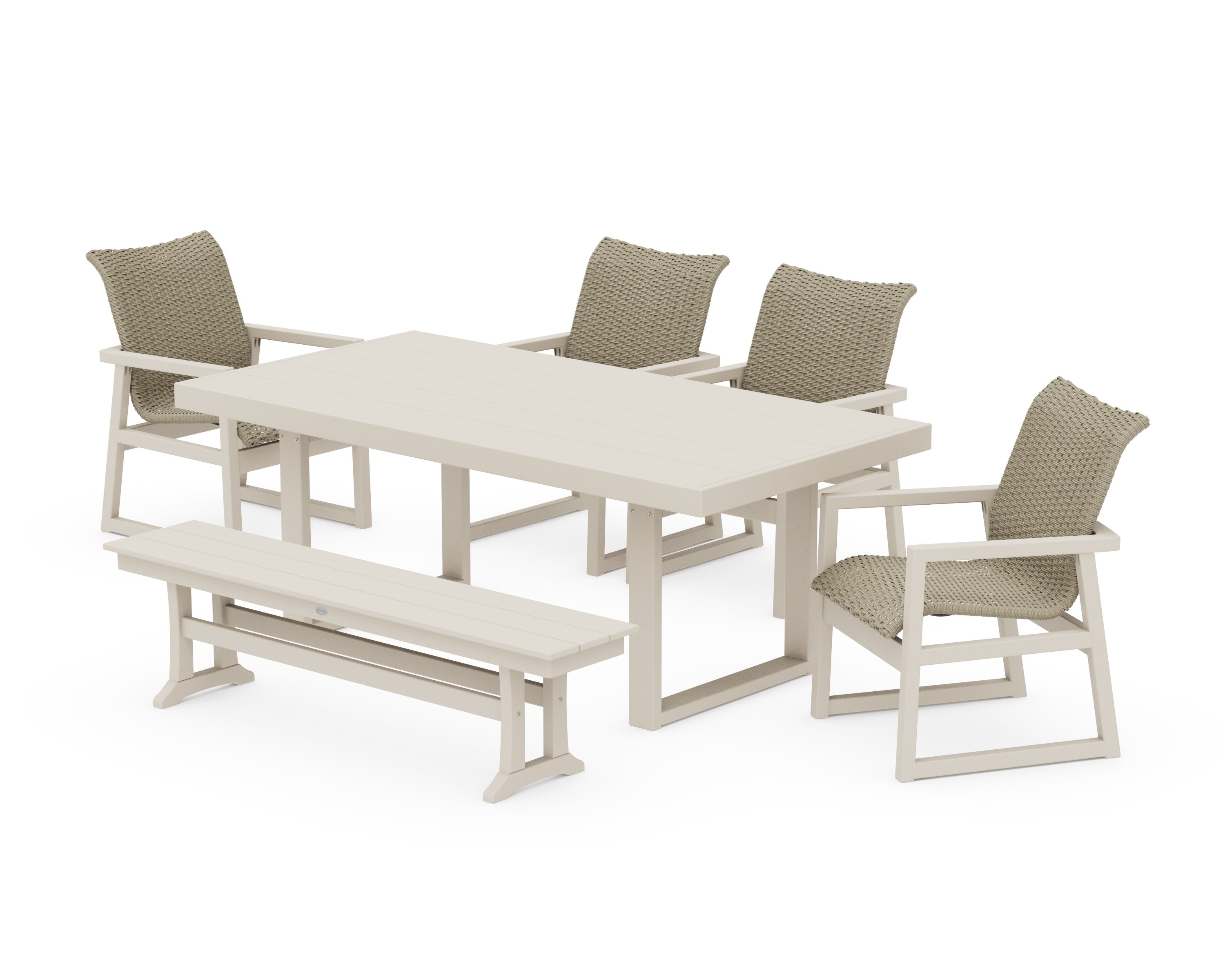 EDGE Woven 6-Piece Dining Set with Bench in Sand / Dune Grass