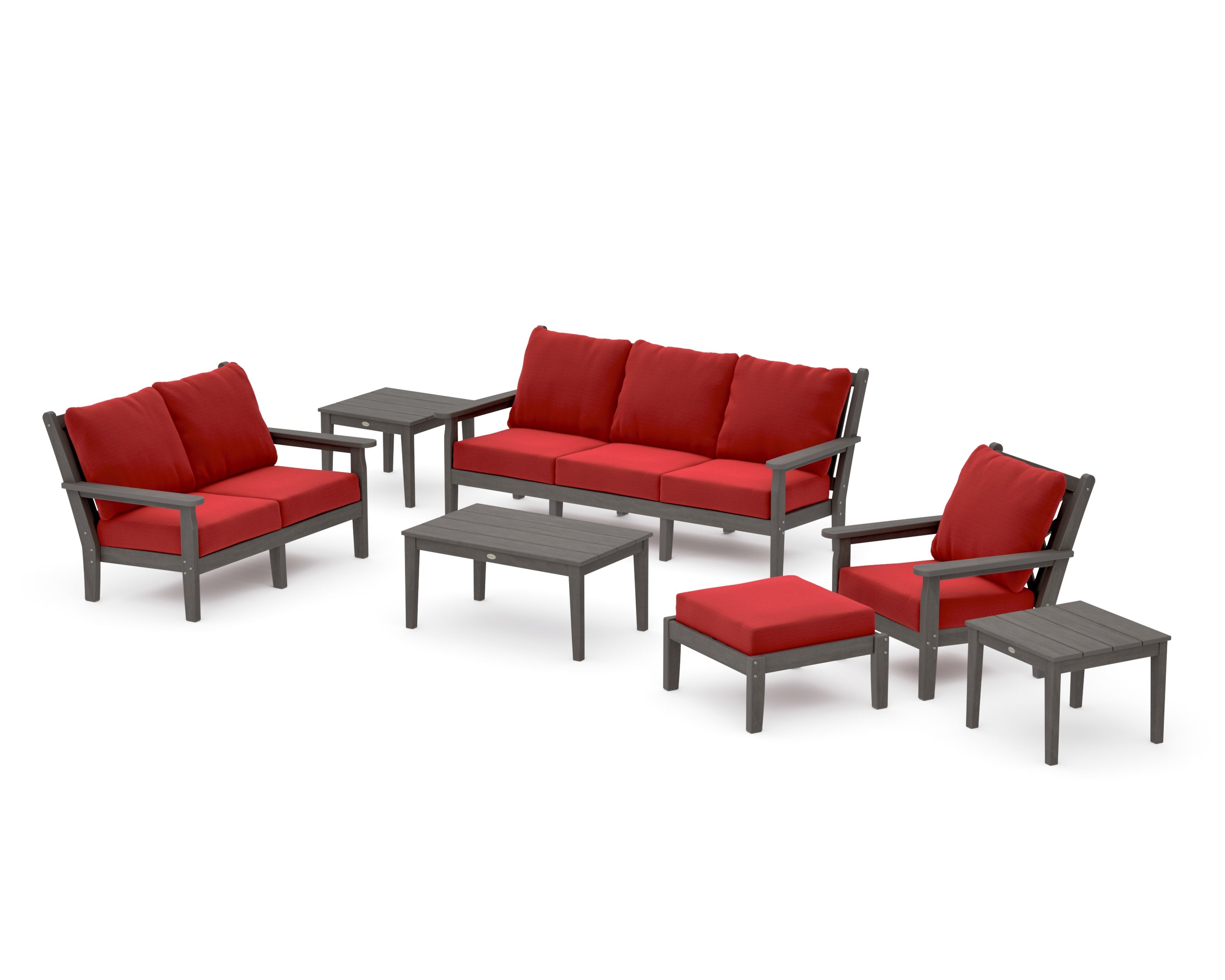 Chippendale 7-Piece Deep Seating Set in Driftwood / Crimson Linen