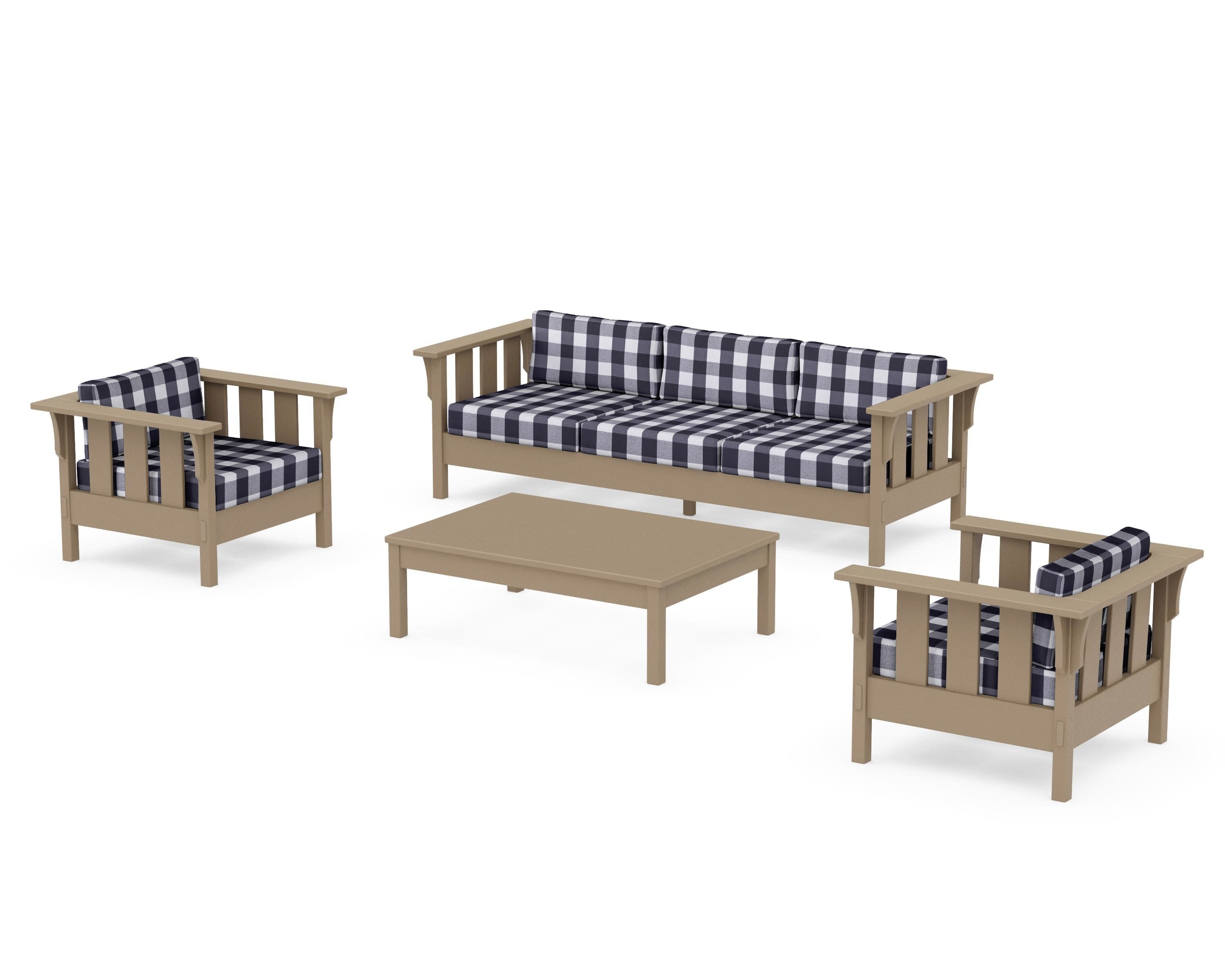 Acadia 4-Piece Deep Seating Set with Sofa in Vintage Sahara / Buffalo Plaid Navy