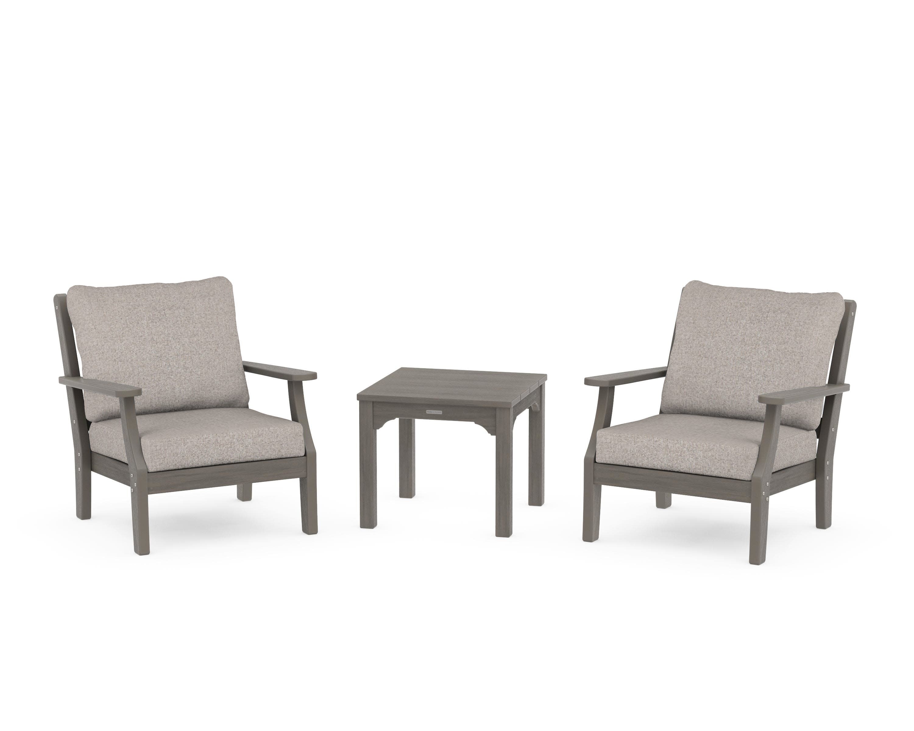 Chinoiserie 3-Piece Deep Seating Set in Driftwood / Weathered Tweed