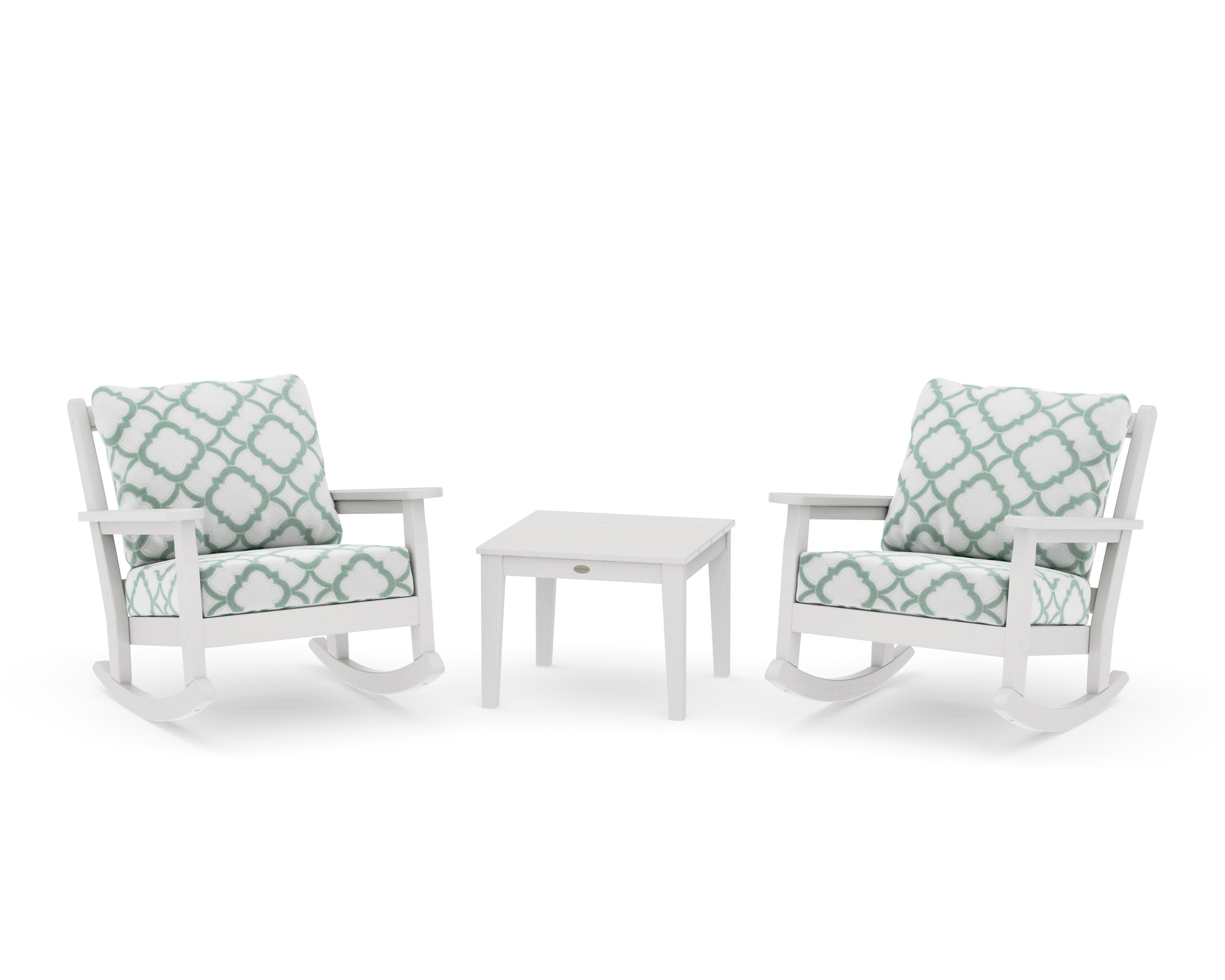 Chippendale 3-Piece Deep Seating Rocker Set in Vintage White / Trellis Glacier Spa