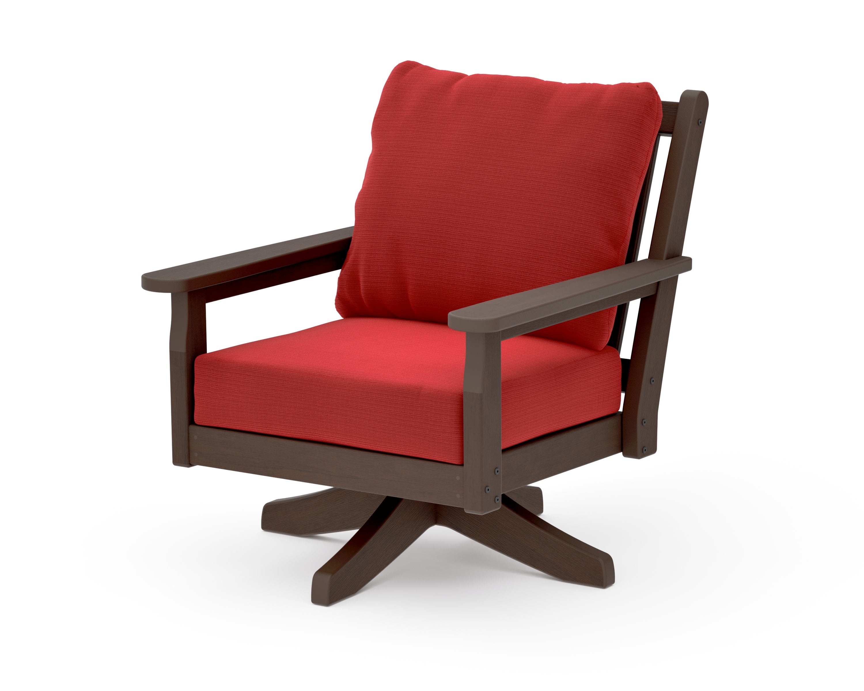 Chippendale Deep Seating Swivel Chair in Kona / Crimson Linen