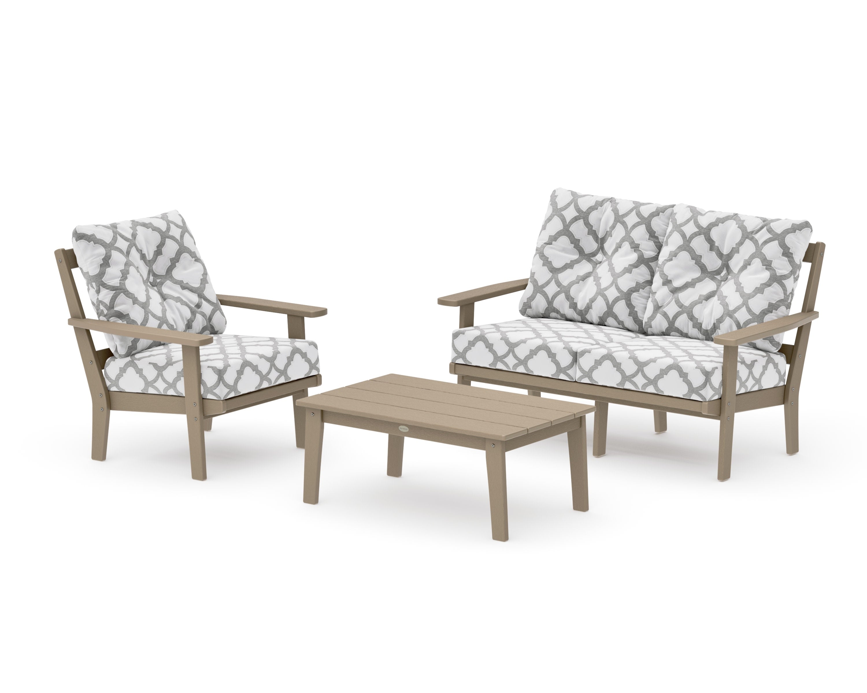 Prairie 3-Piece Deep Seating Set with Loveseat in Vintage Sahara / Trellis Grey Mist