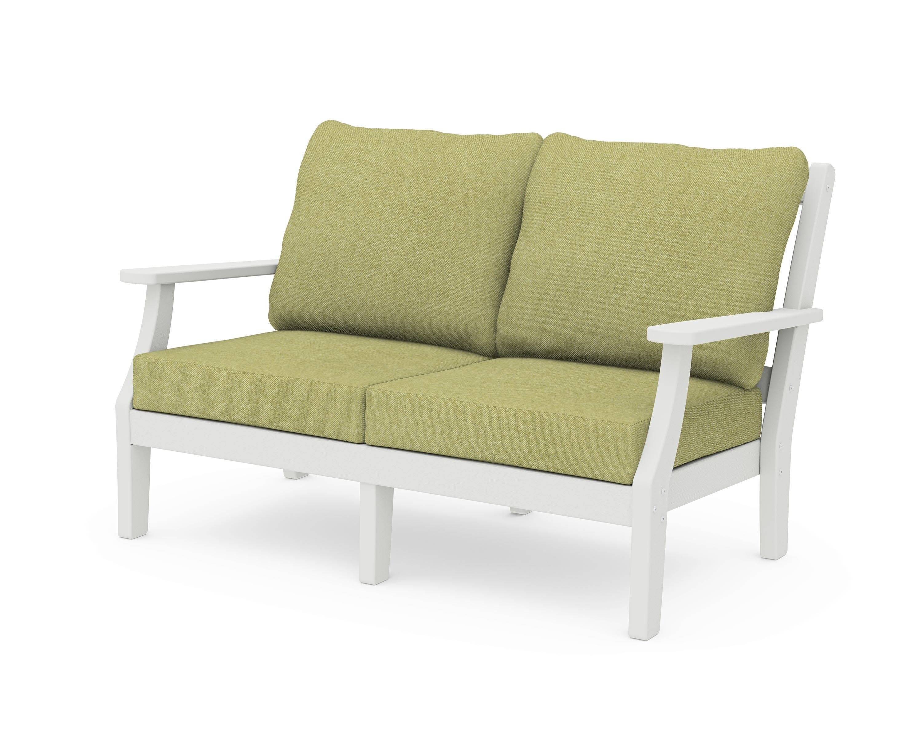 Chinoiserie Deep Seating Loveseat in Vintage White / Chartreuse Boucle