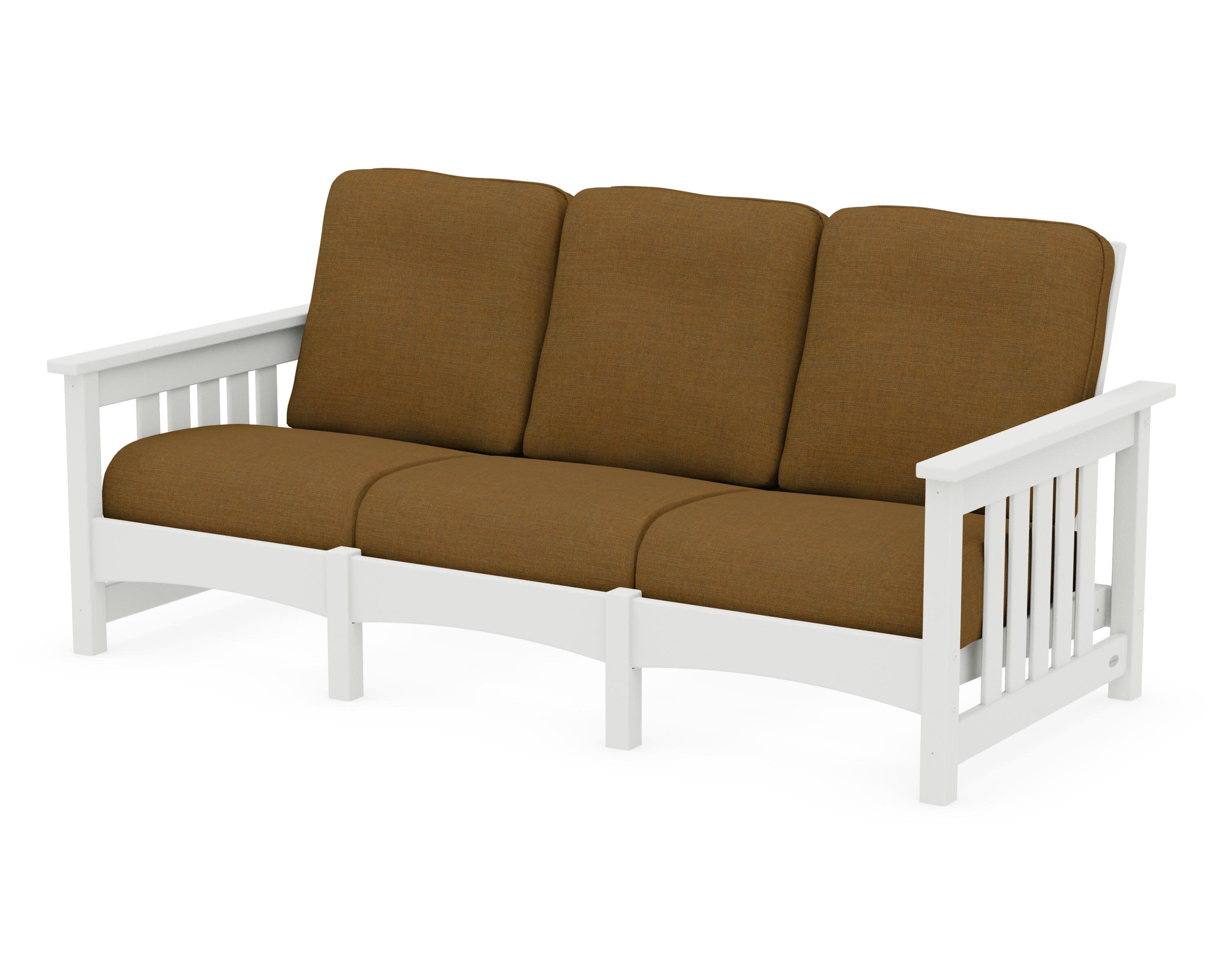 Club Mission Sofa in Vintage White / Exhale Teak