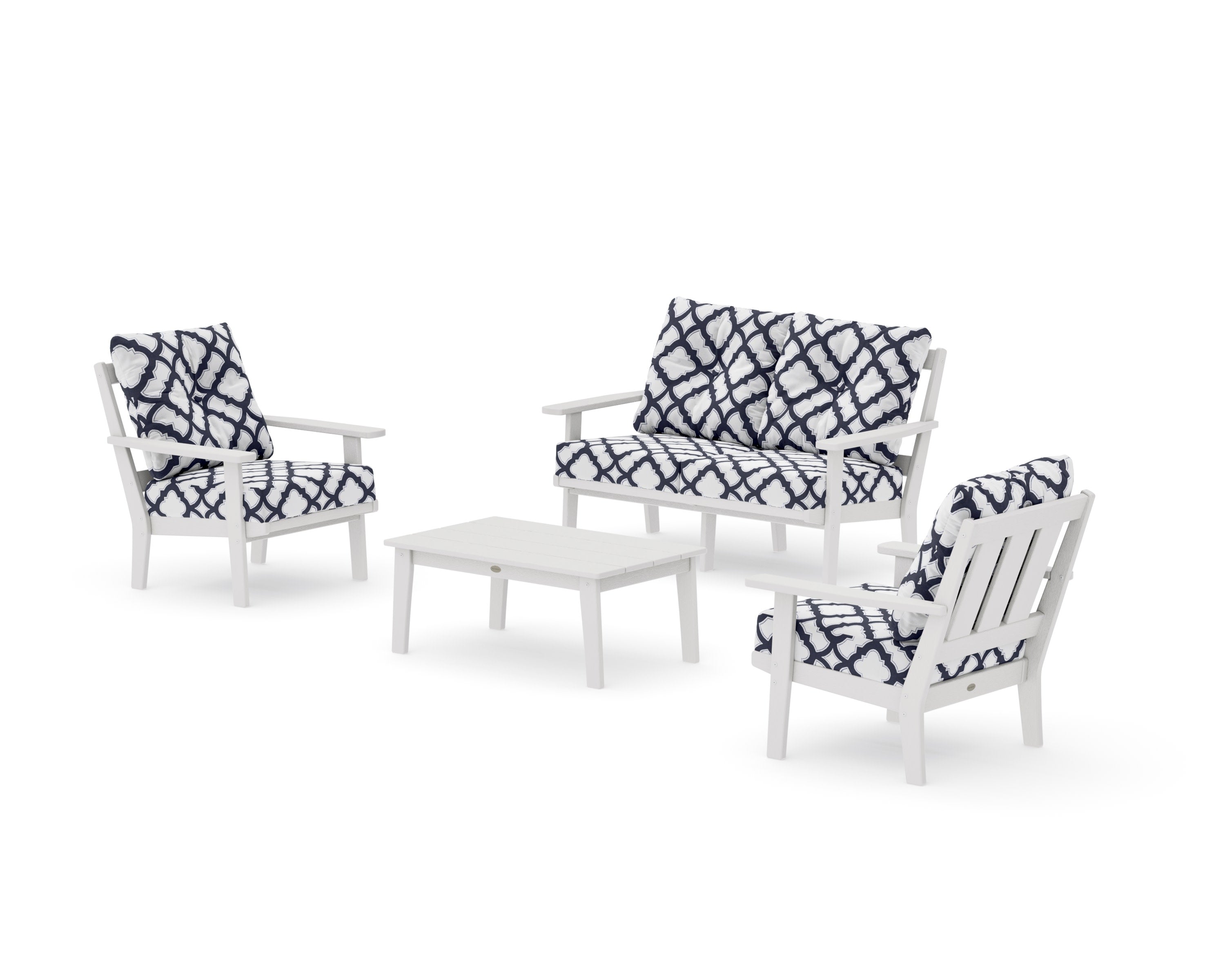 Oxford 4-Piece Deep Seating Set with Loveseat in Vintage White / Trellis Navy