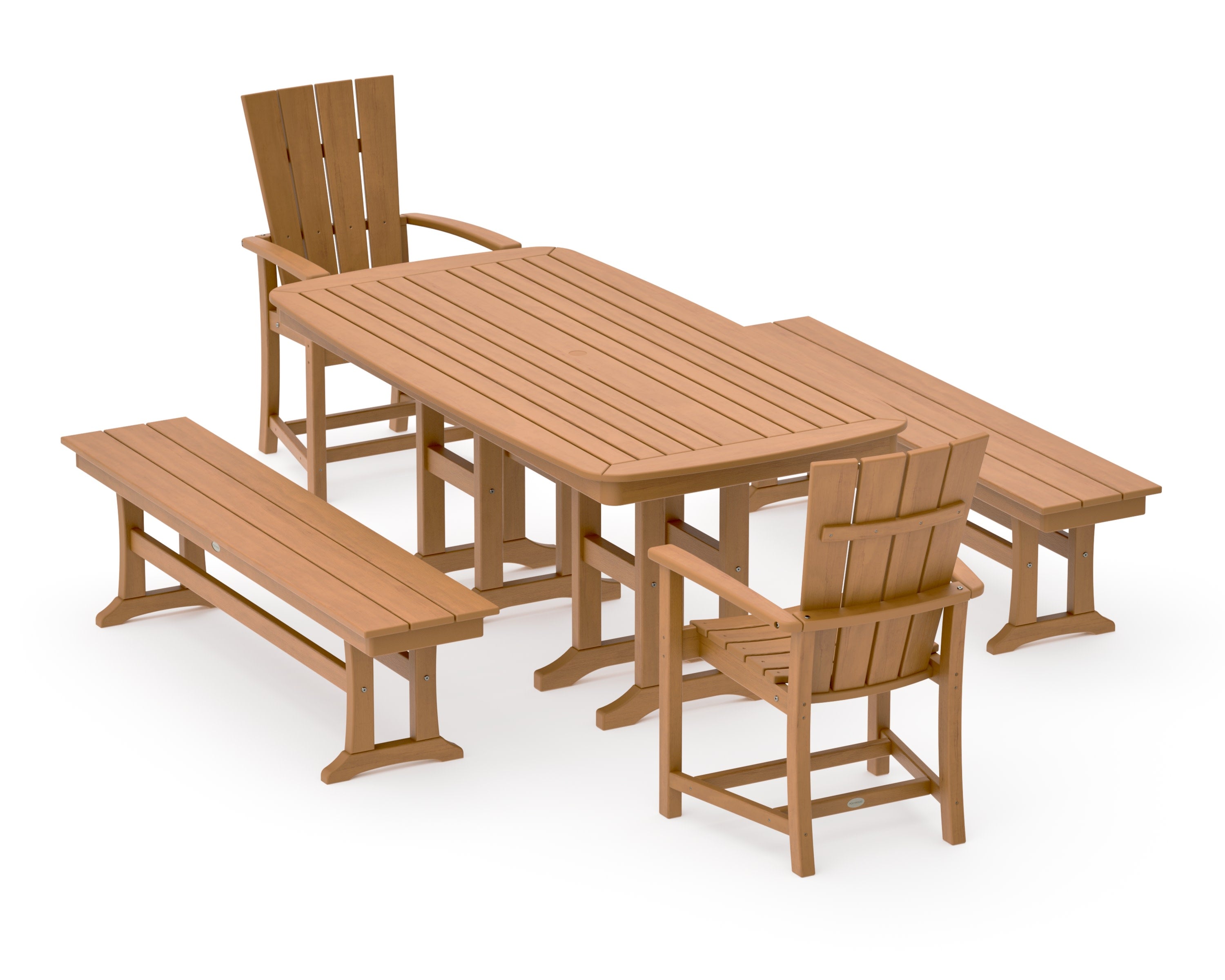 Quattro 5-Piece Farmhouse Dining Set with Benches in Natural