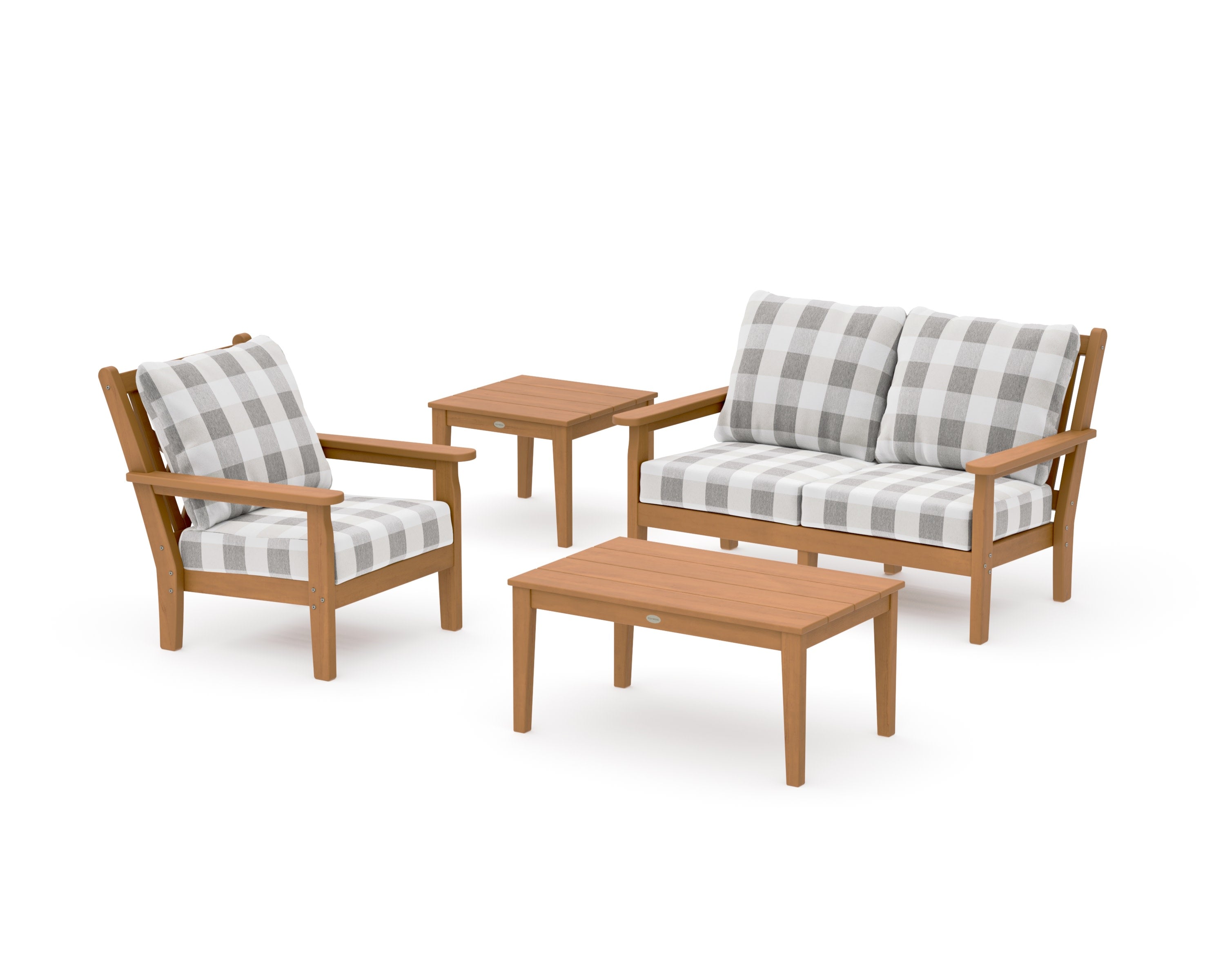 Chippendale 4-Piece Deep Seating Set in Natural / Buffalo Plaid Grey Mist