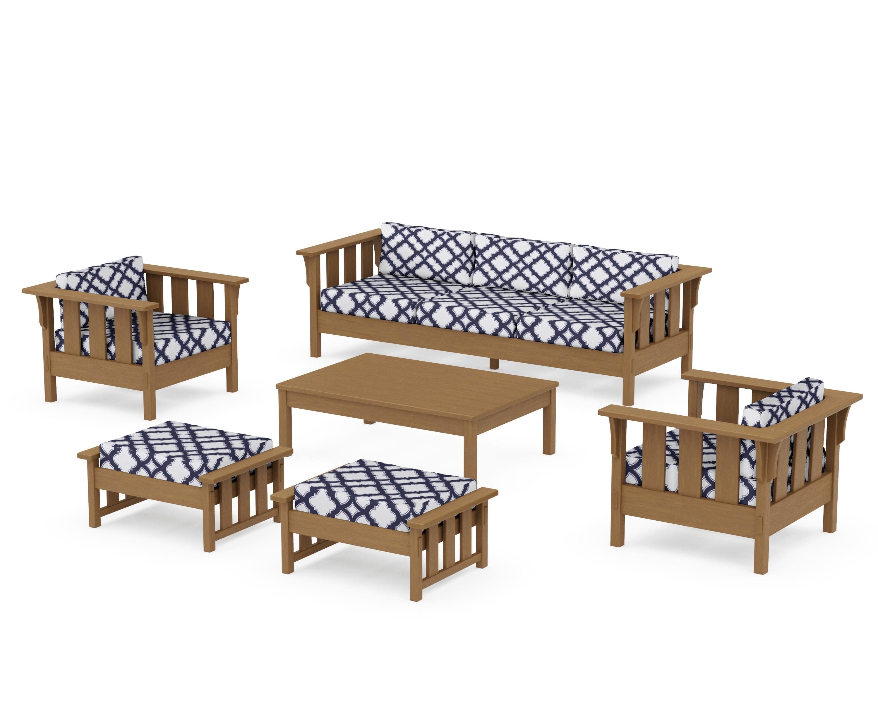 Acadia 6-Piece Lounge Sofa Set in Natural / Trellis Navy