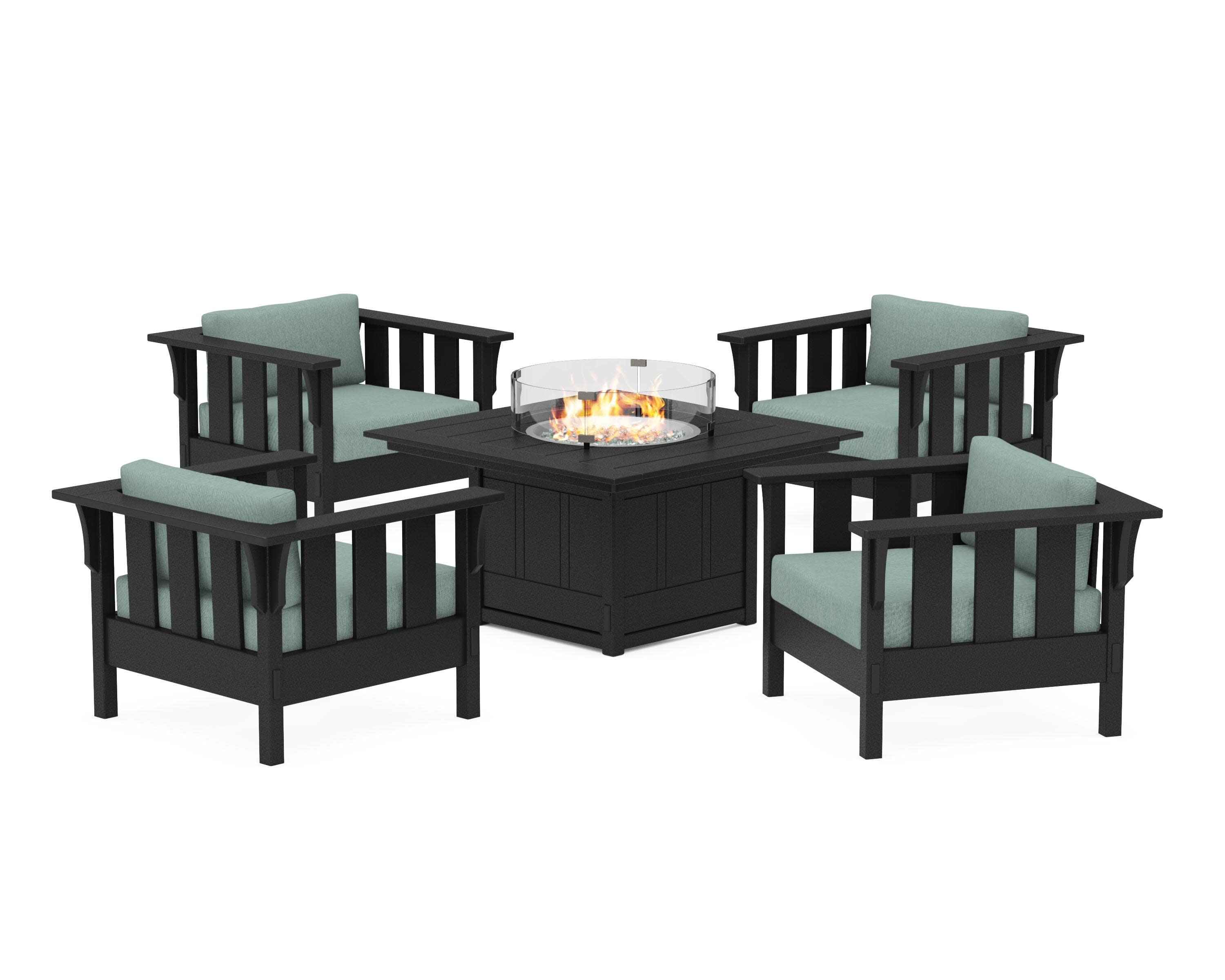 Acadia 5-Piece Deep Seating Set with Fire Pit Table in Black / Glacier Spa