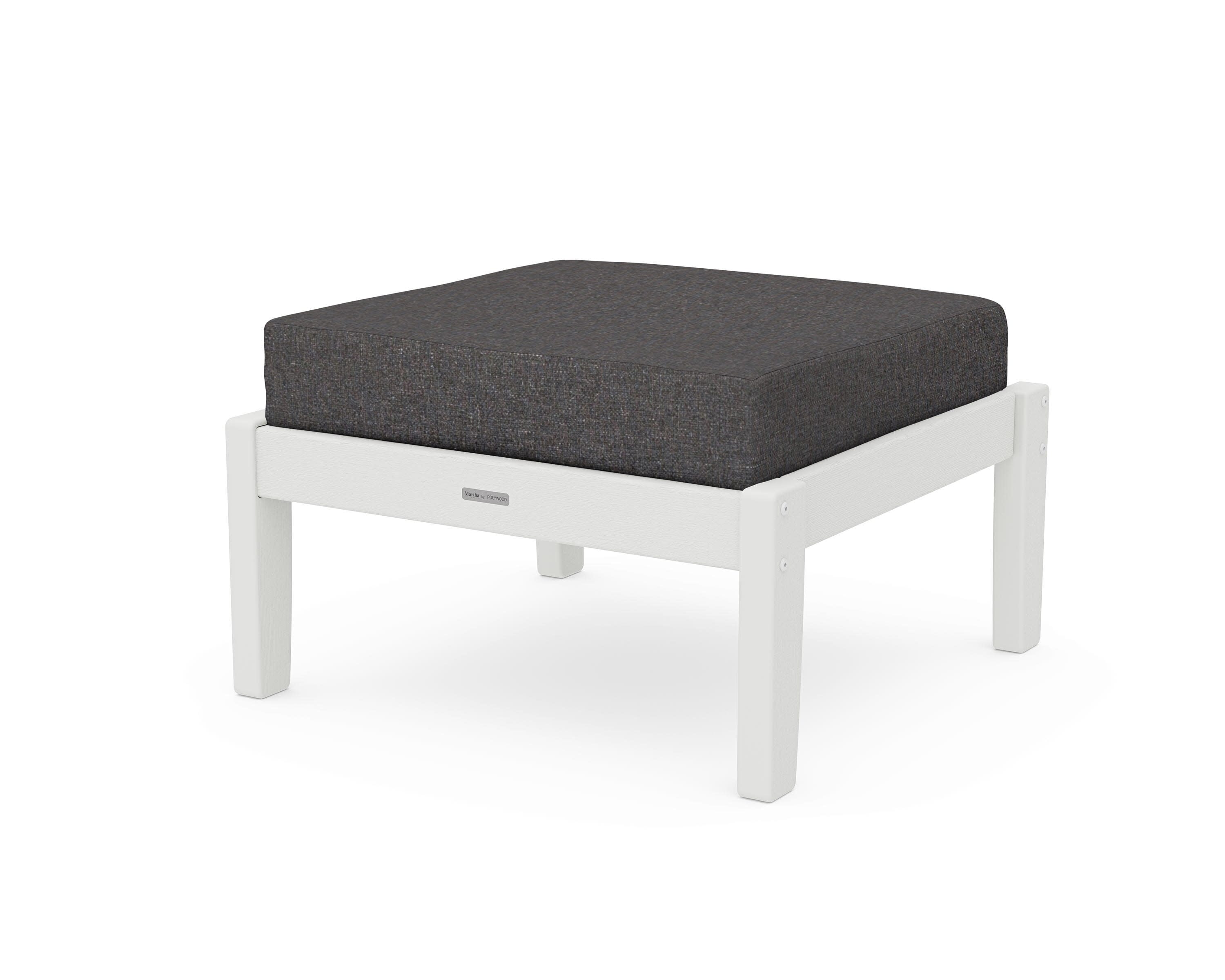 Chinoiserie Deep Seating Ottoman in Vintage White / Ash Charcoal
