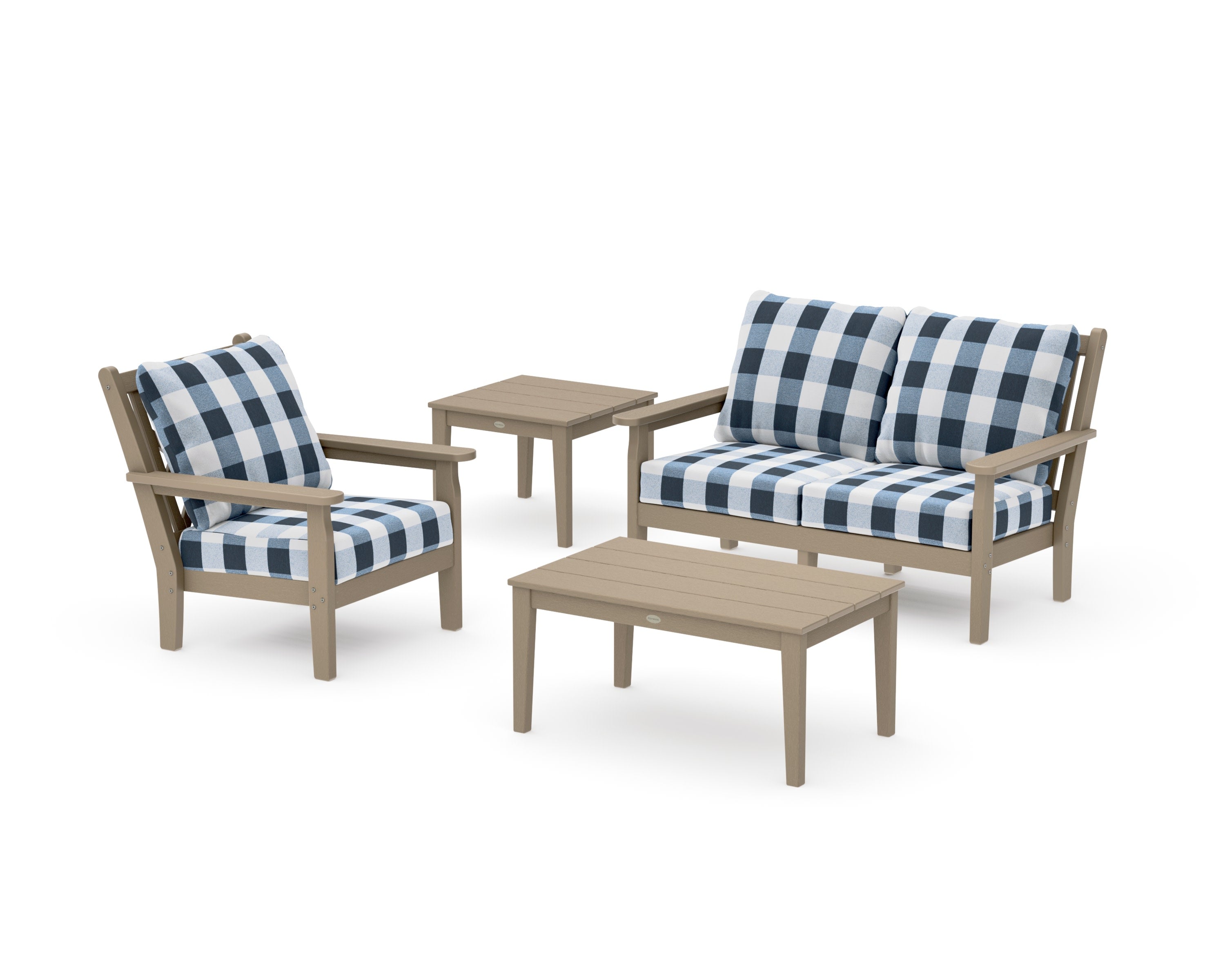 Chippendale 4-Piece Deep Seating Set in Vintage Sahara / Buffalo Plaid Marine Indigo