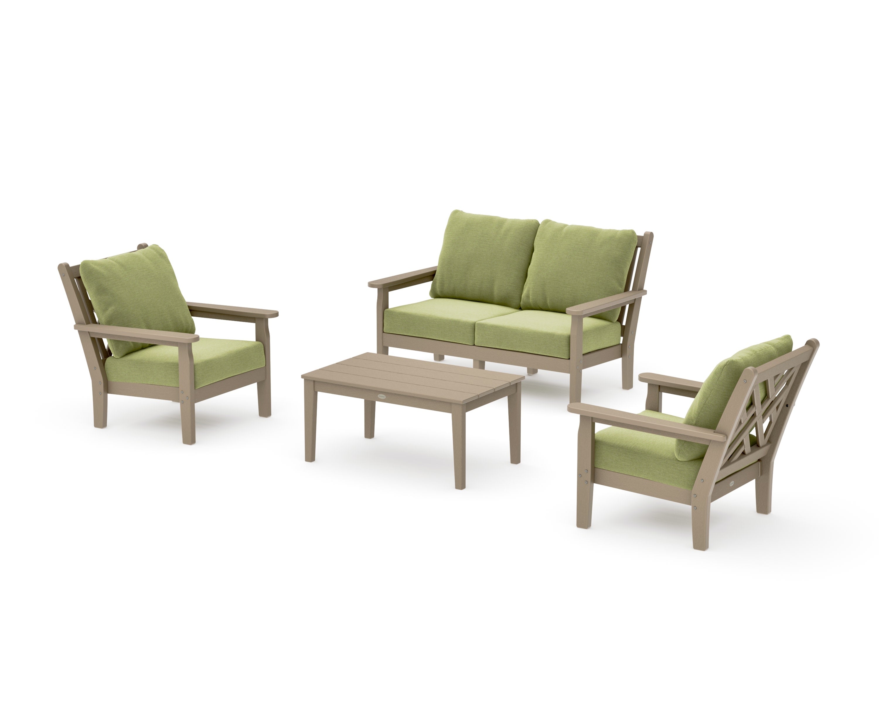 Chippendale 4-Piece Deep Seating Set with Loveseat in Vintage Sahara / Chartreuse Boucle