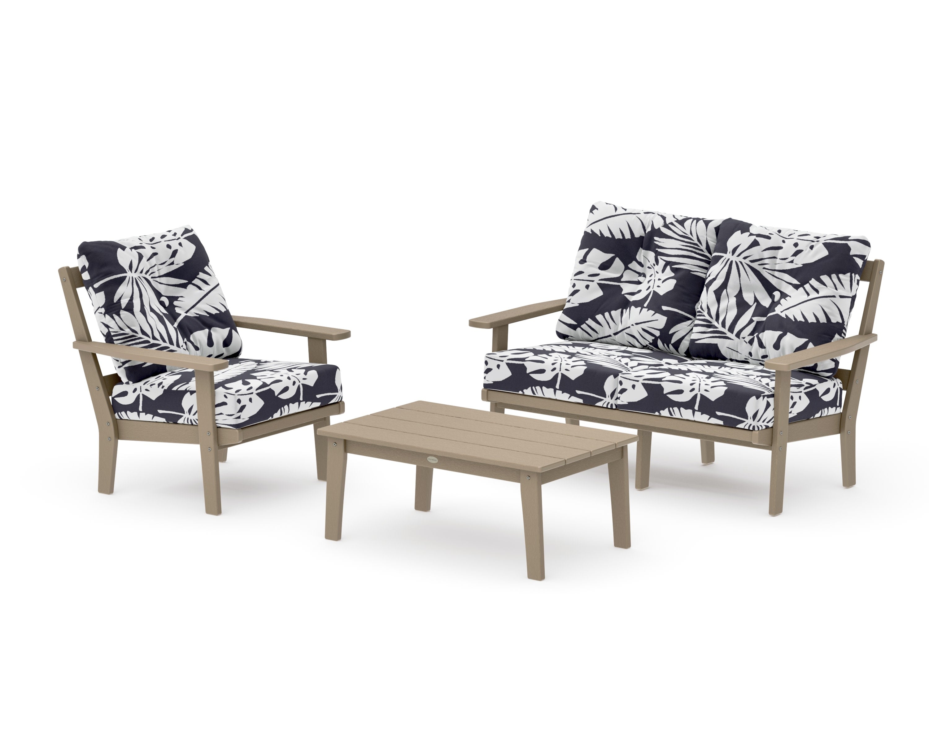 Prairie 3-Piece Deep Seating Set with Loveseat in Vintage Sahara / Leaf Navy