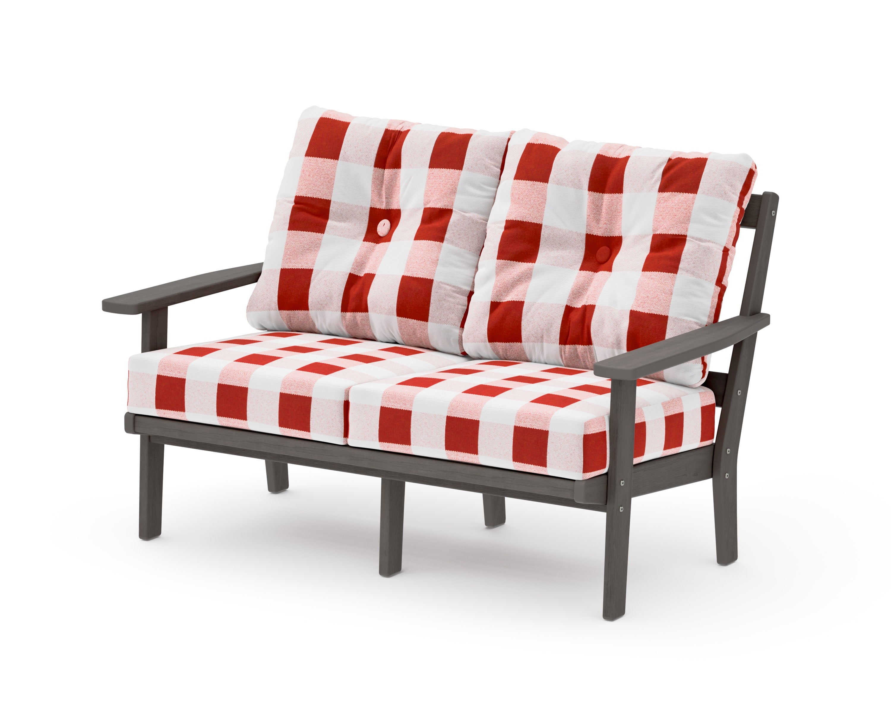 Prairie Deep SeatingLoveseat in Driftwood / Buffalo Plaid Crimson