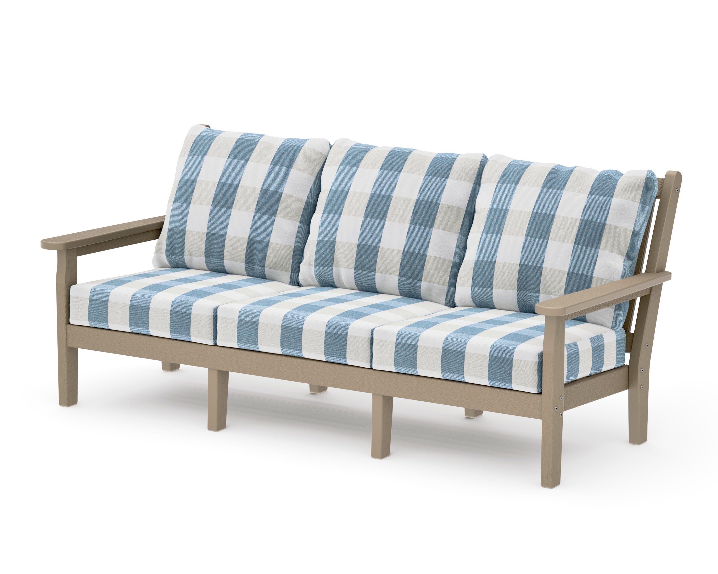 Chippendale Deep Seating Sofa in Vintage Sahara / Buffalo Plaid Sky Blue
