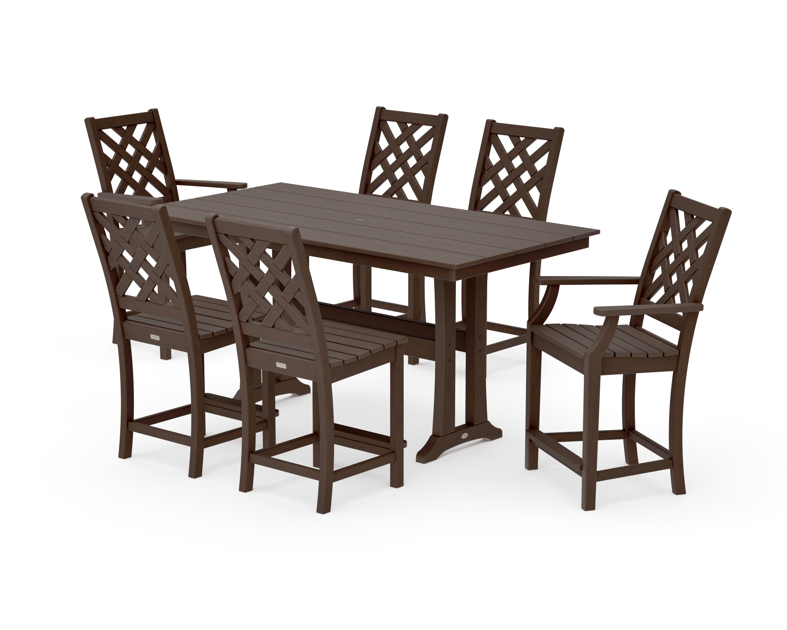 Wovendale 7-Piece Farmhouse Counter Set with Trestle Legs in Kona