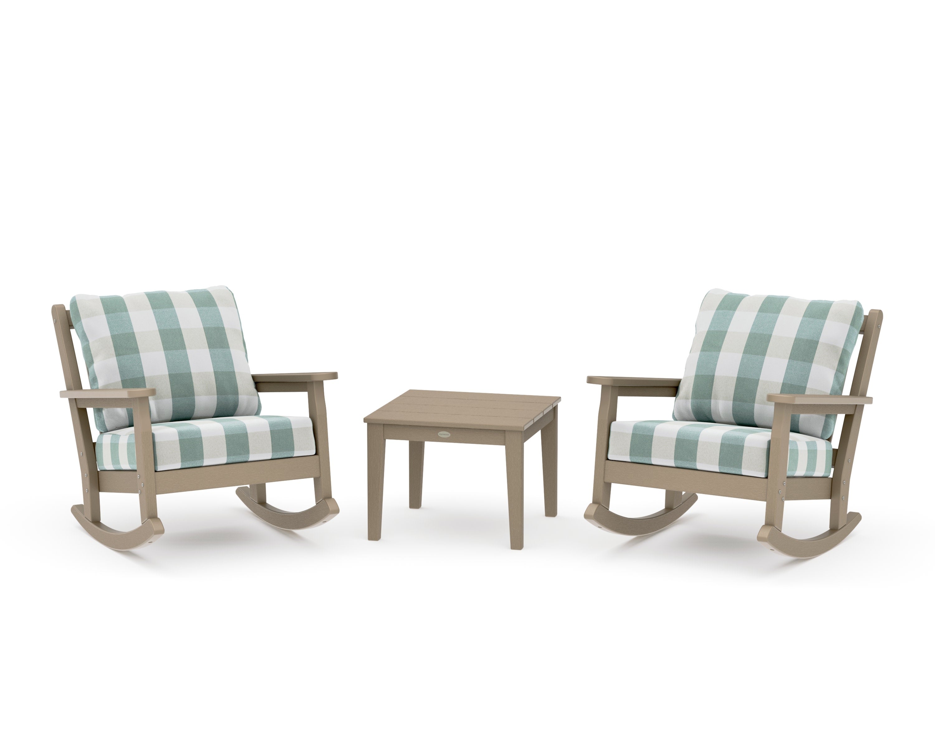 Chippendale 3-Piece Deep Seating Rocker Set in Vintage Sahara / Buffalo Plaid Glacier Spa