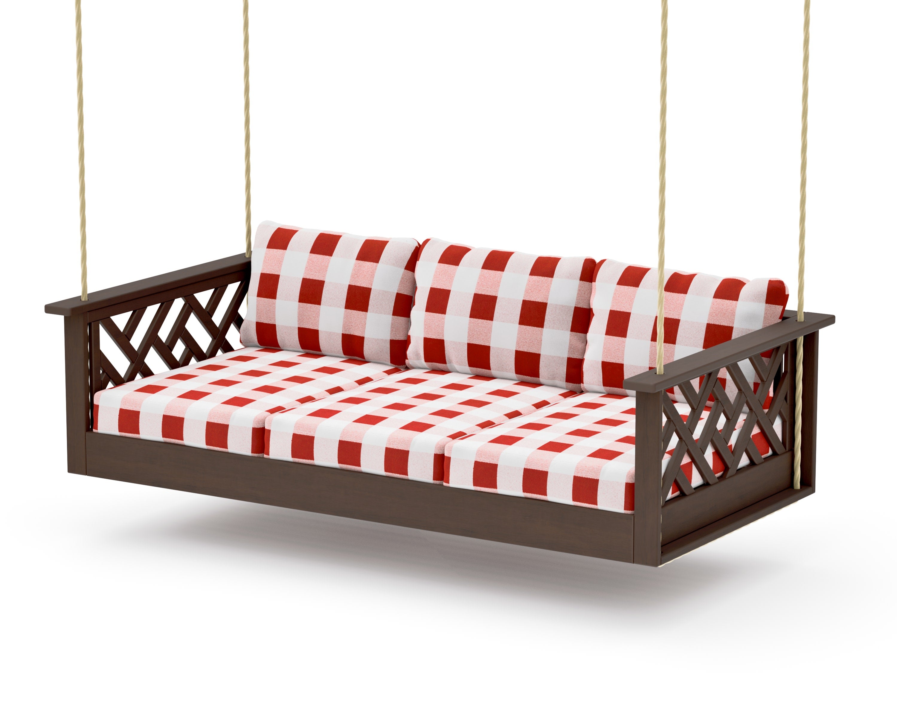 Chippendale Daybed Swing in Kona / Buffalo Plaid Crimson