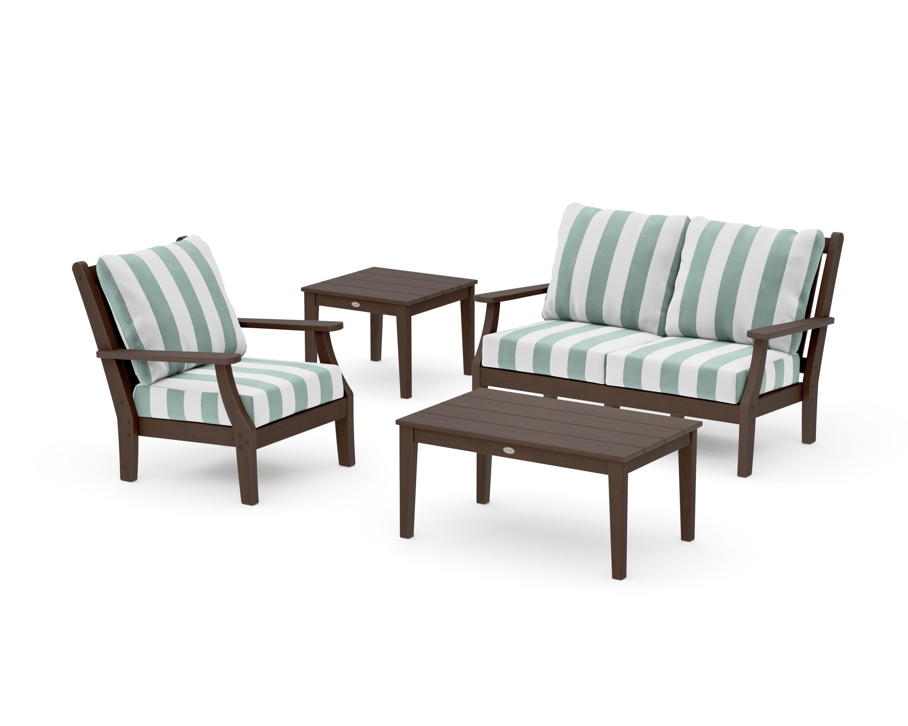 Wovendale 4-Piece Deep Seating Set in Kona / Cabana Stripe Glacier Spa