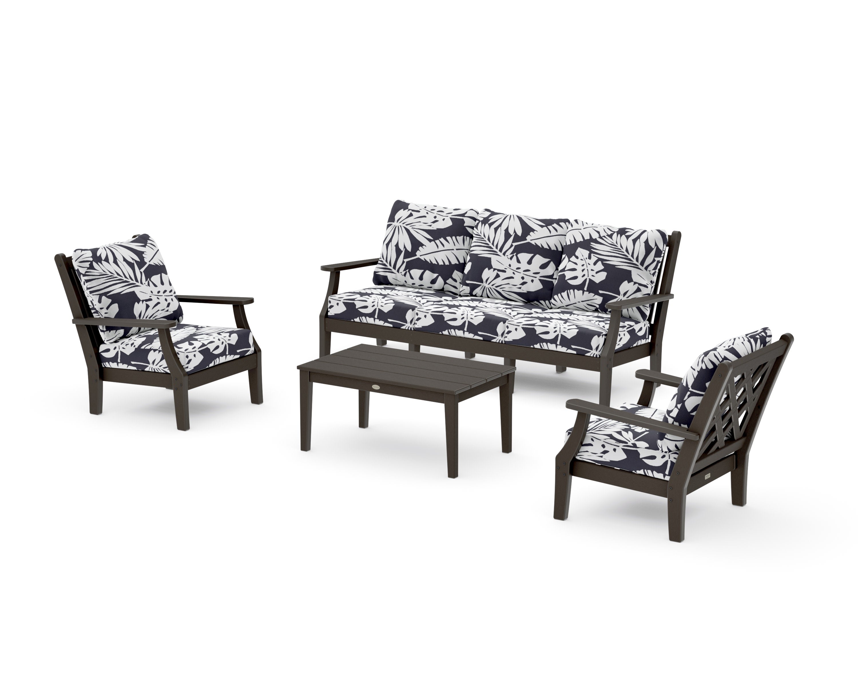 Wovendale 4-Piece Deep Seating Set with Sofa in Vintage Coffee / Leaf Navy