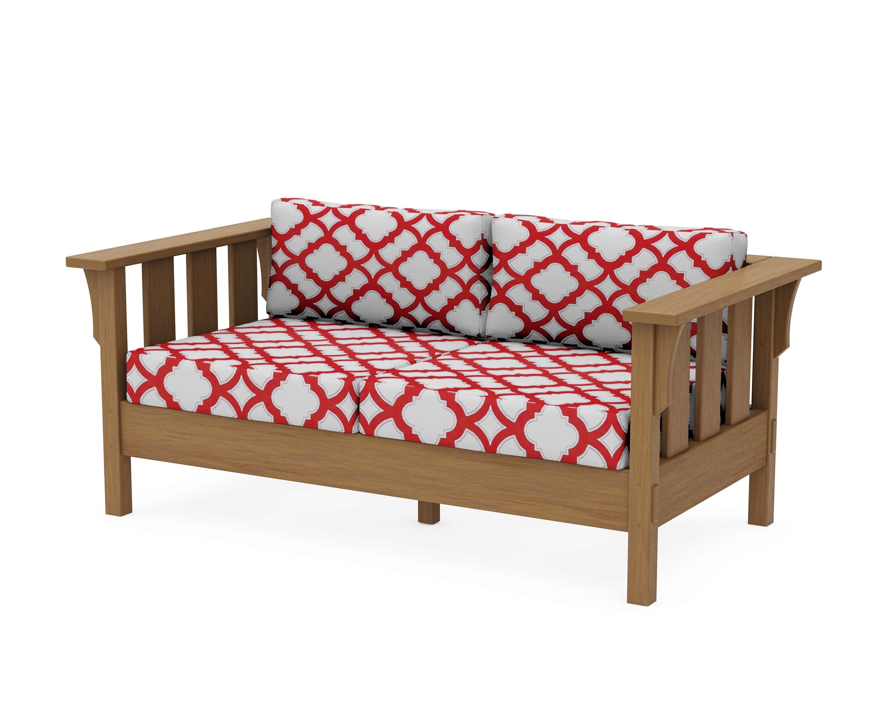 Acadia Deep Seating Loveseat in Natural / Trellis Crimson