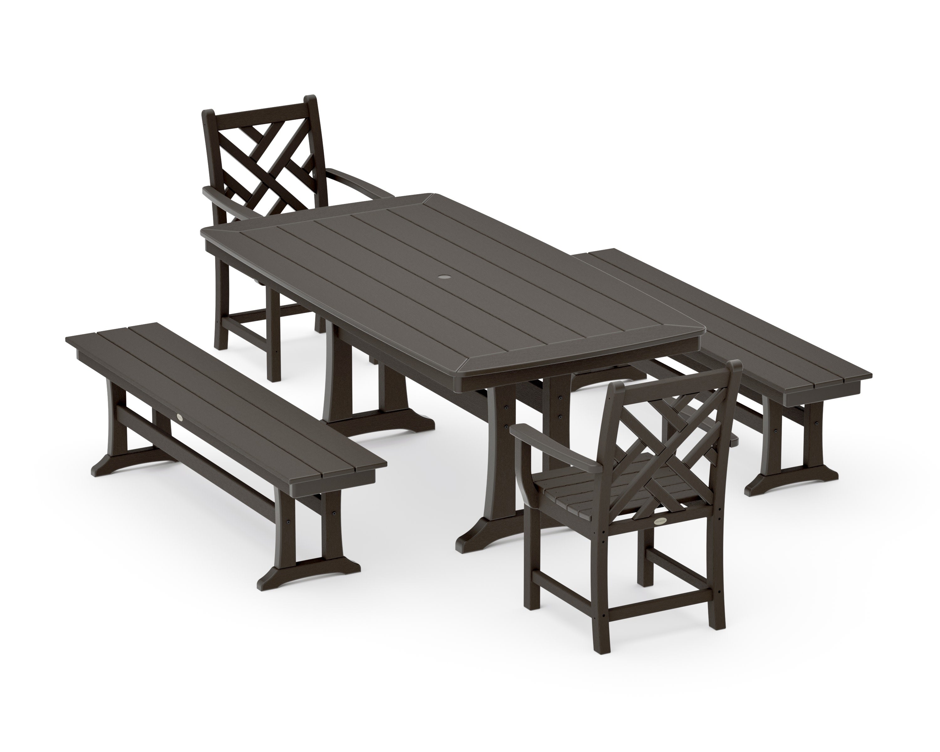 Chippendale 5-Piece Dining Set with Trestle Legs in Vintage Coffee