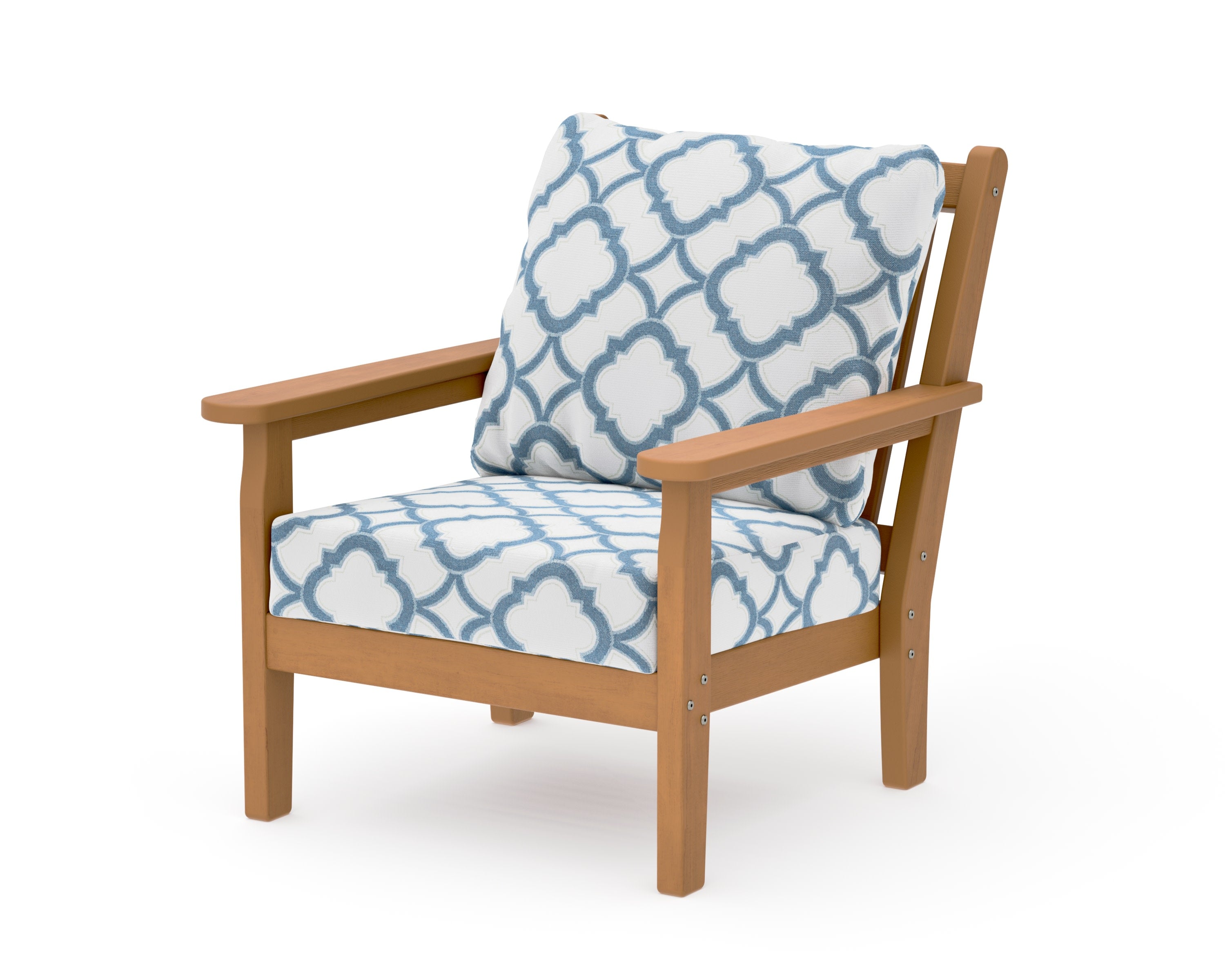 Chippendale Deep Seating Chair in Natural / Trellis Sky Blue