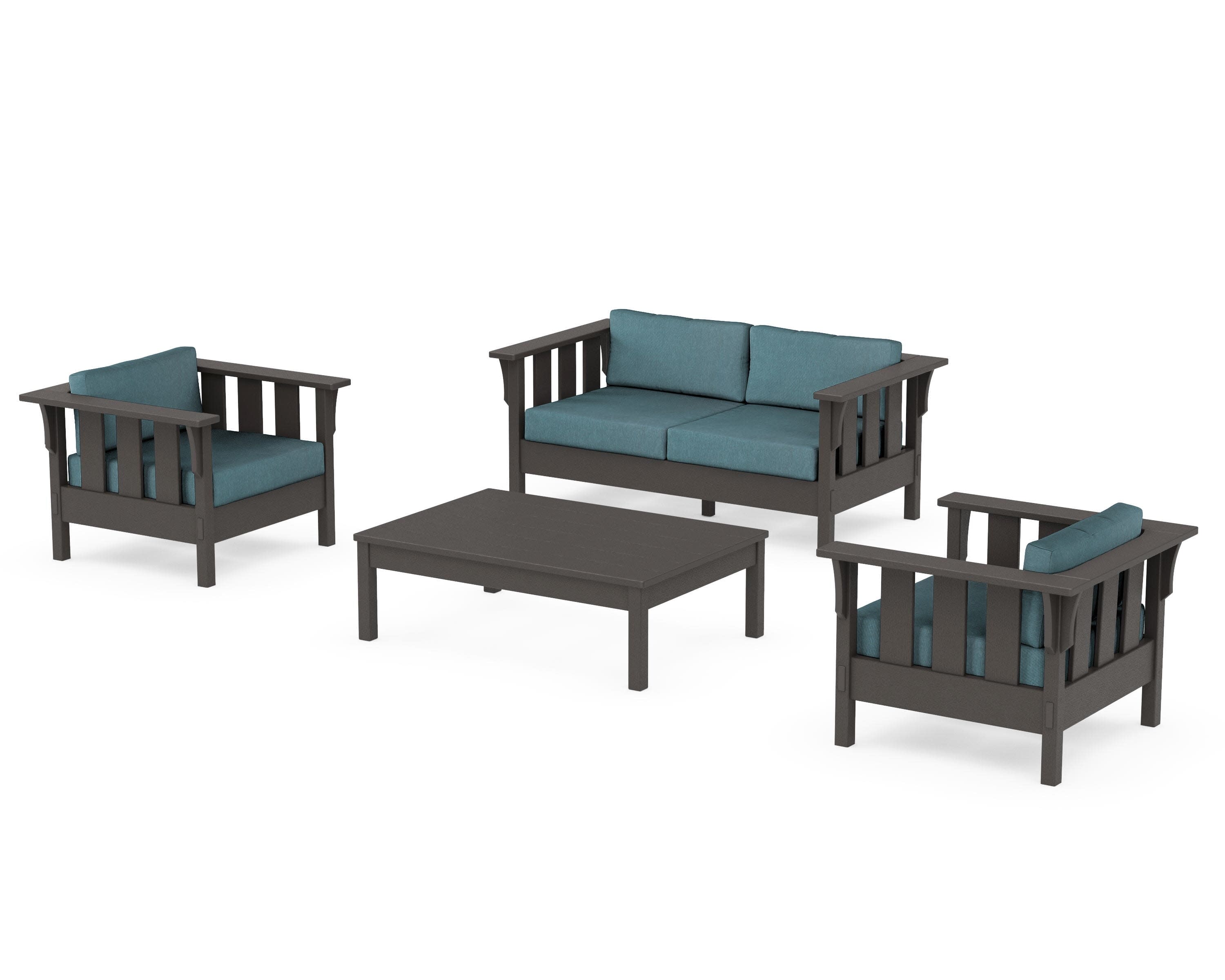 Acadia 4-Piece Deep Seating Set with Loveseat in Vintage Coffee / Ocean Teal