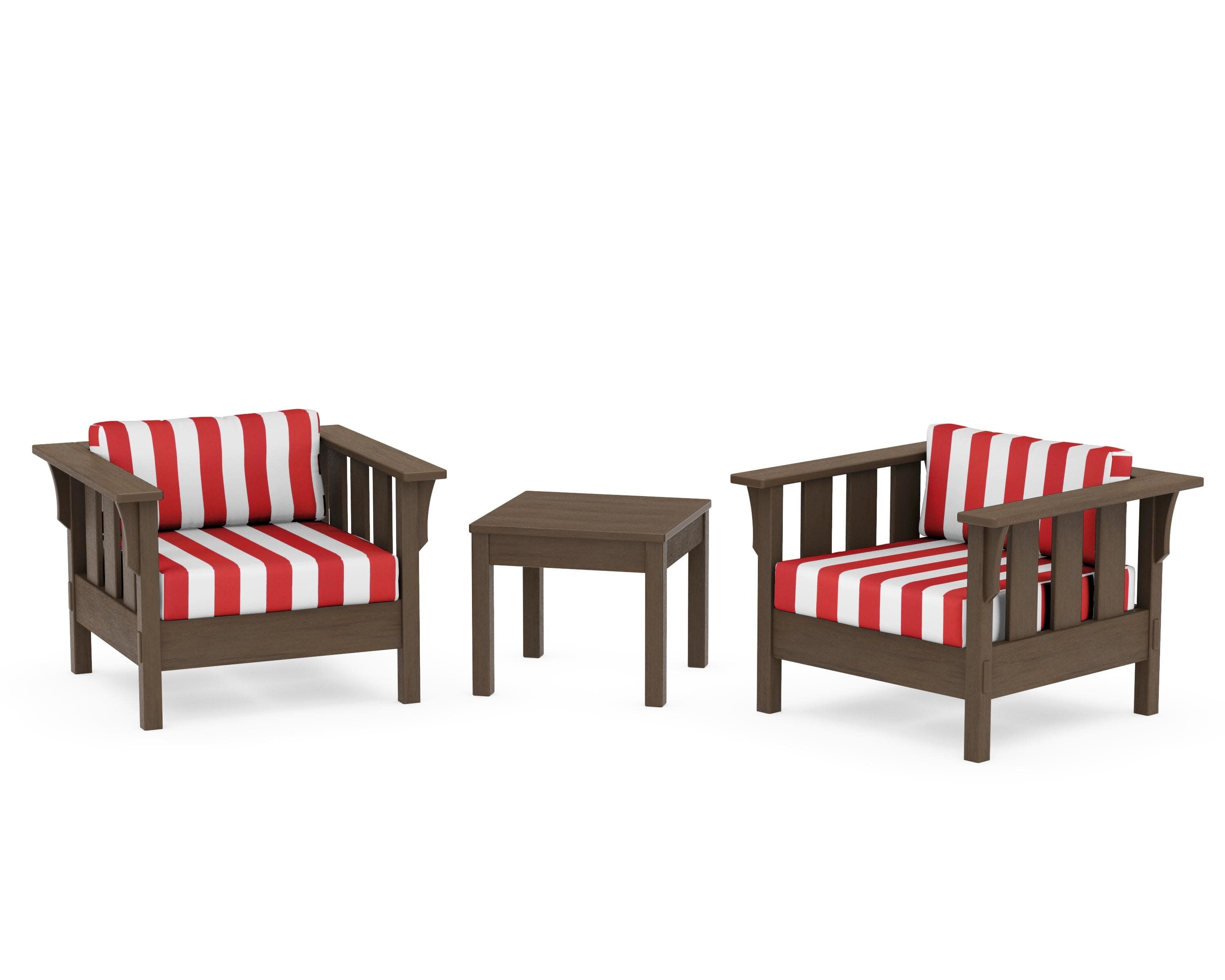Acadia 3-Piece Deep Seating Set in Kona / Cabana Stripe Crimson