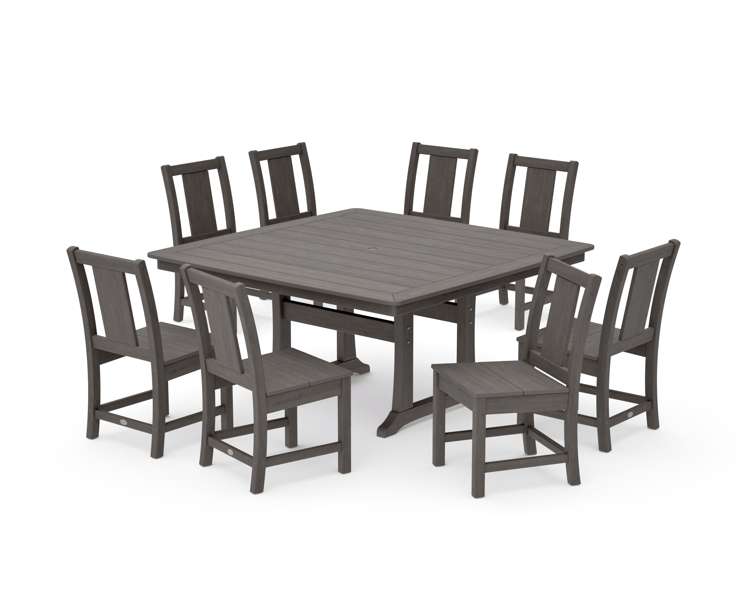 Prairie Side Chair 9-Piece Square Dining Set with Trestle Legs in Driftwood