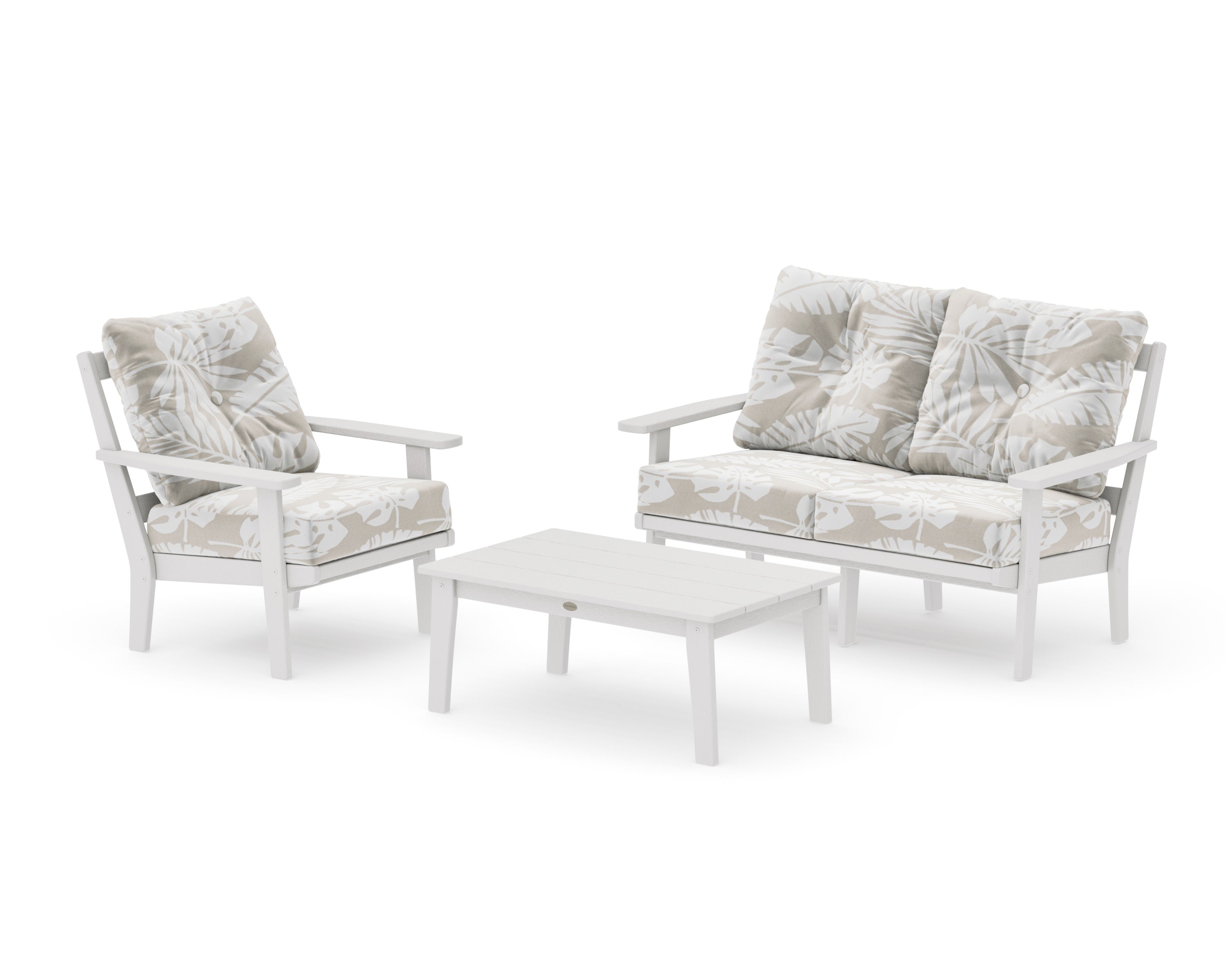 Prairie 3-Piece Deep Seating Set with Loveseat in Vintage White / Leaf Dune Burlap