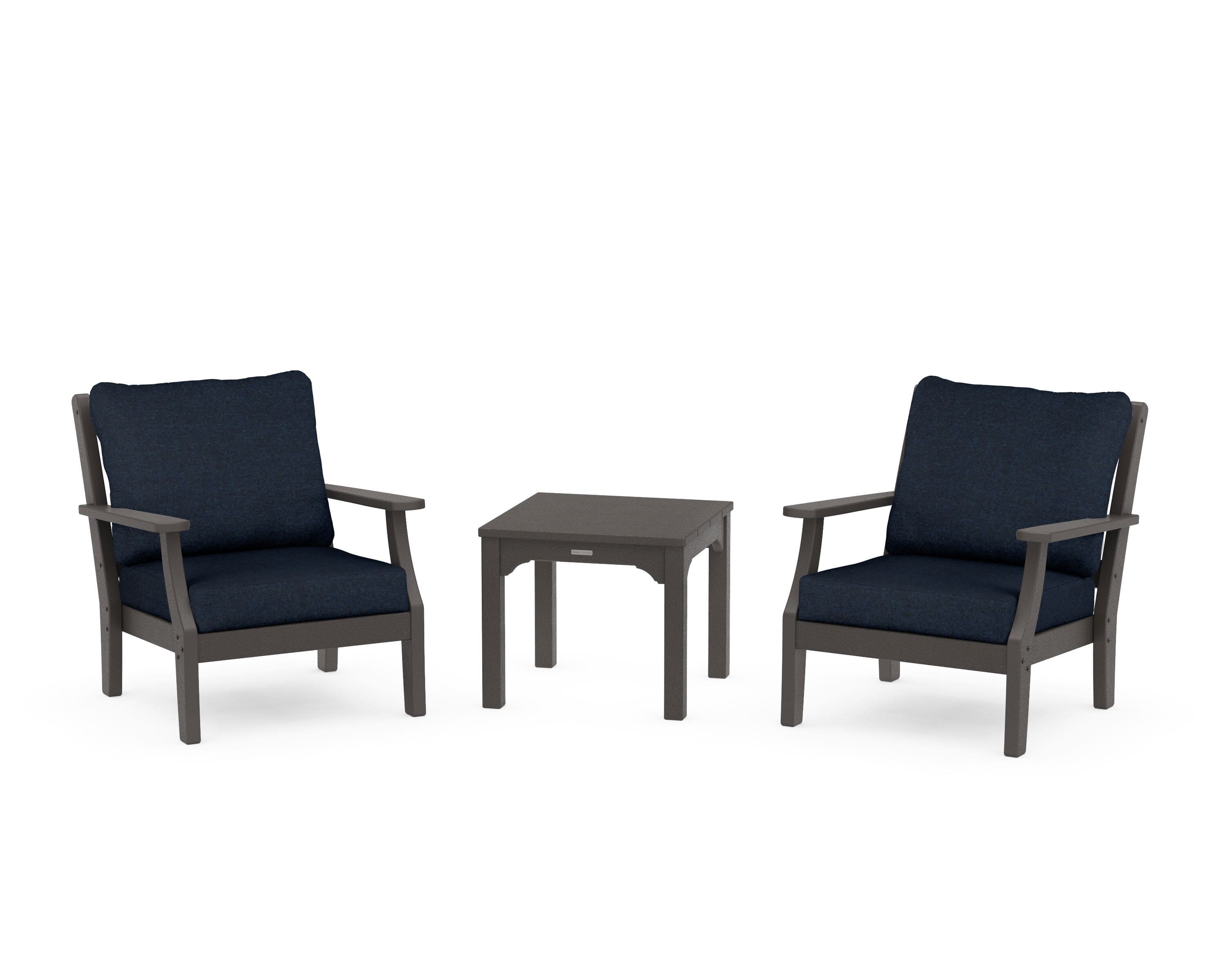 Chinoiserie 3-Piece Deep Seating Set in Vintage Coffee / Marine Indigo