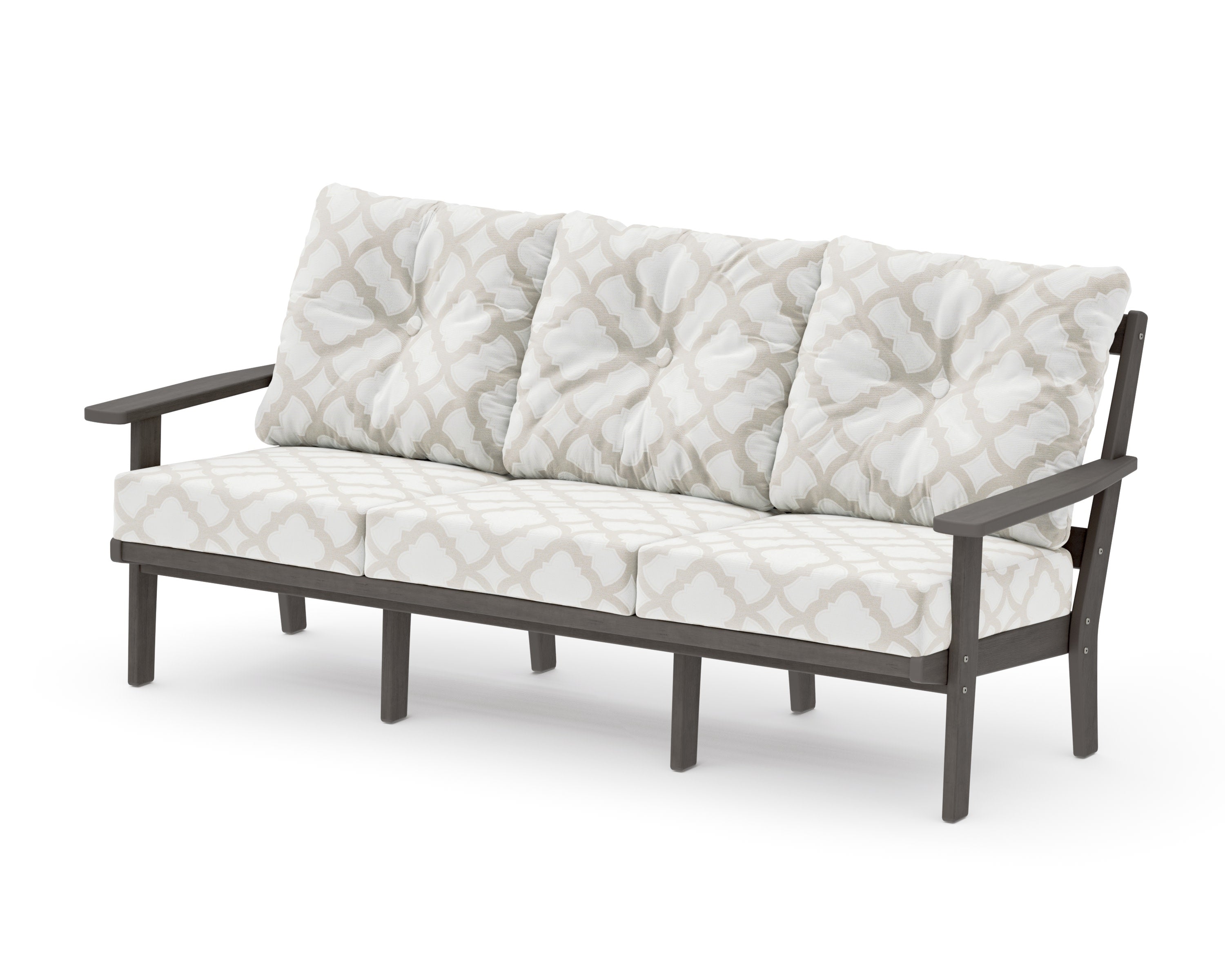 PrairieDeep Seating Sofa in Driftwood / Trellis Dune Burlap